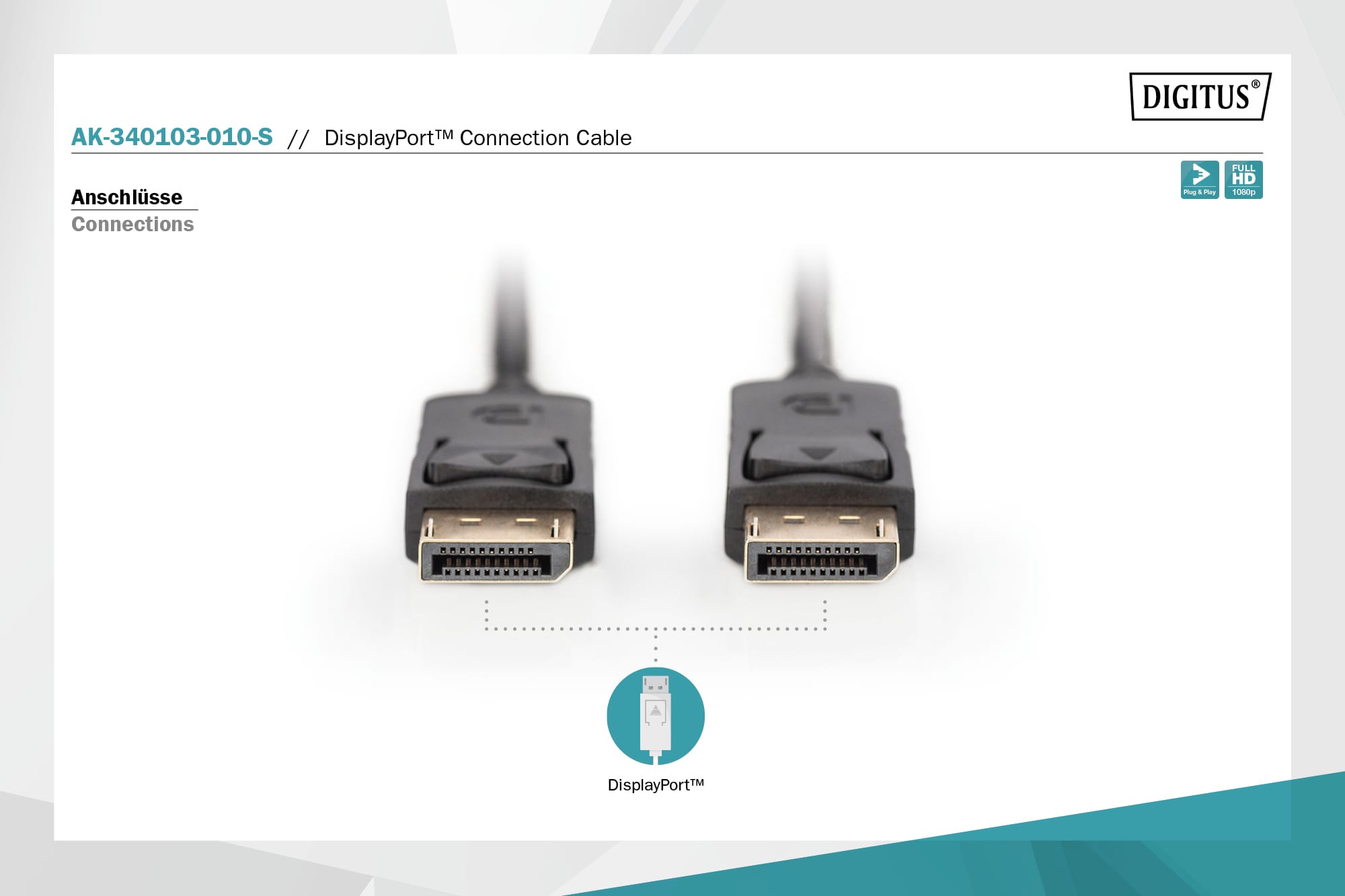 DIGITUS DisplayPort Anschlusskabel, DP St/St, 1,0m