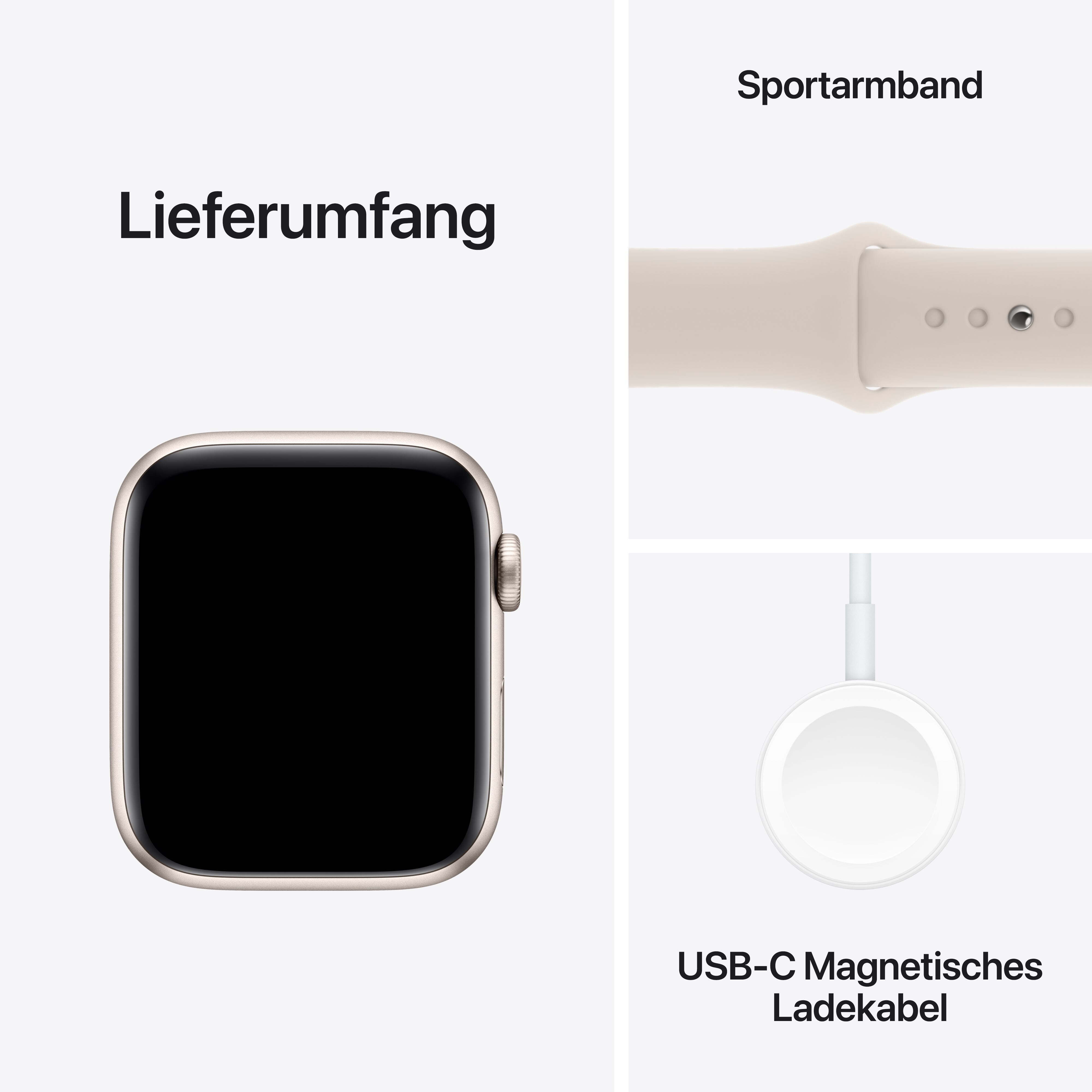 Apple Watch SE (2. Gen) LTE 44mm Alu Polarstern Sportarmband Polarstern - S/M