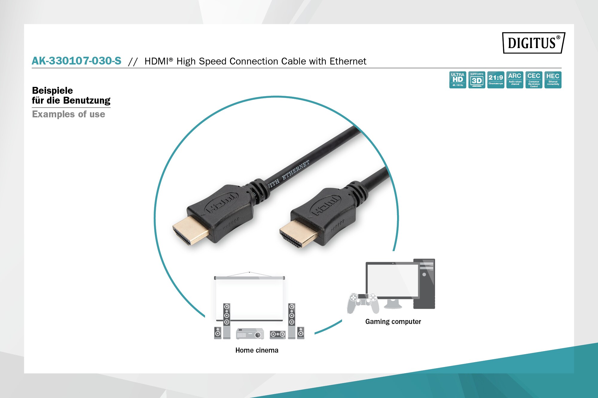 HDMI High Speed Kabel type A M/M 3.0m w/Ethernet HDMI 2.0 Ultra HD 60p