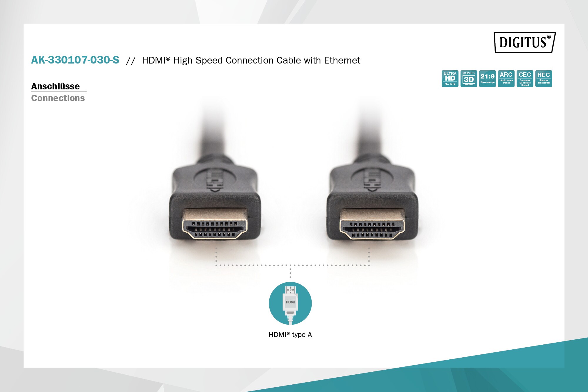 HDMI High Speed Kabel type A M/M 3.0m w/Ethernet HDMI 2.0 Ultra HD 60p