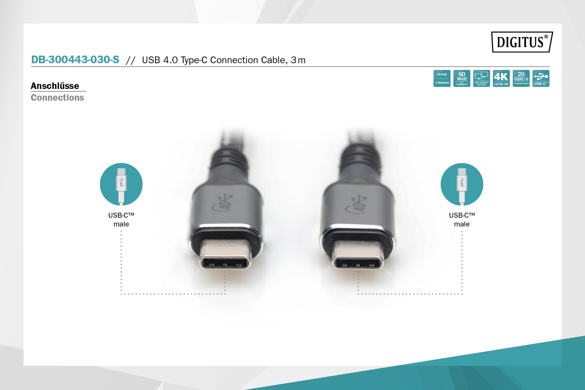 DIGITUS USB 4 Verbindungskabel, TypC auf TypC, 3m