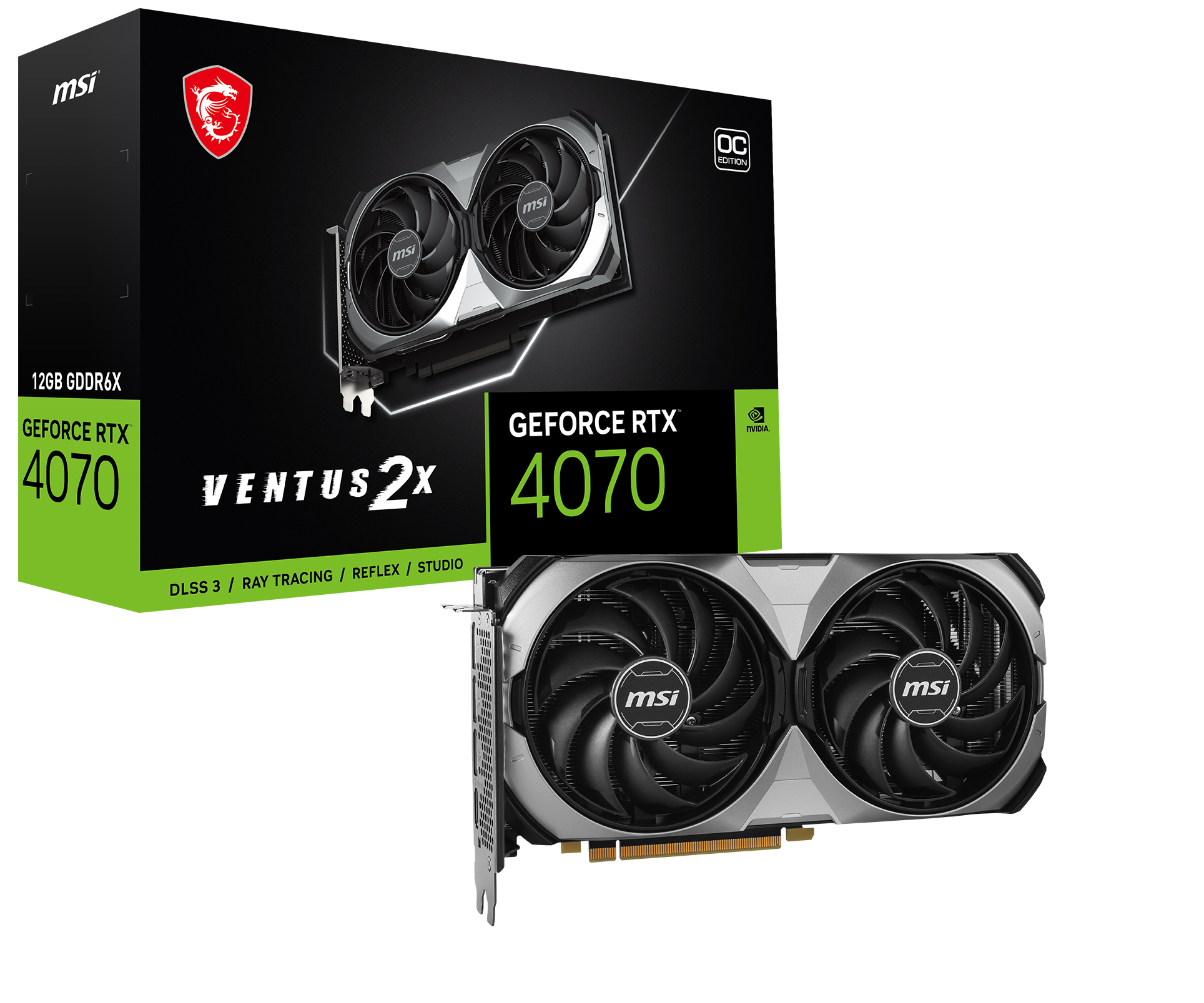 MSI GeForce RTX 4070 Ventus 2X E OC 12GB GDDR6X Gaming Grafikkarte 3xDP/HDMI