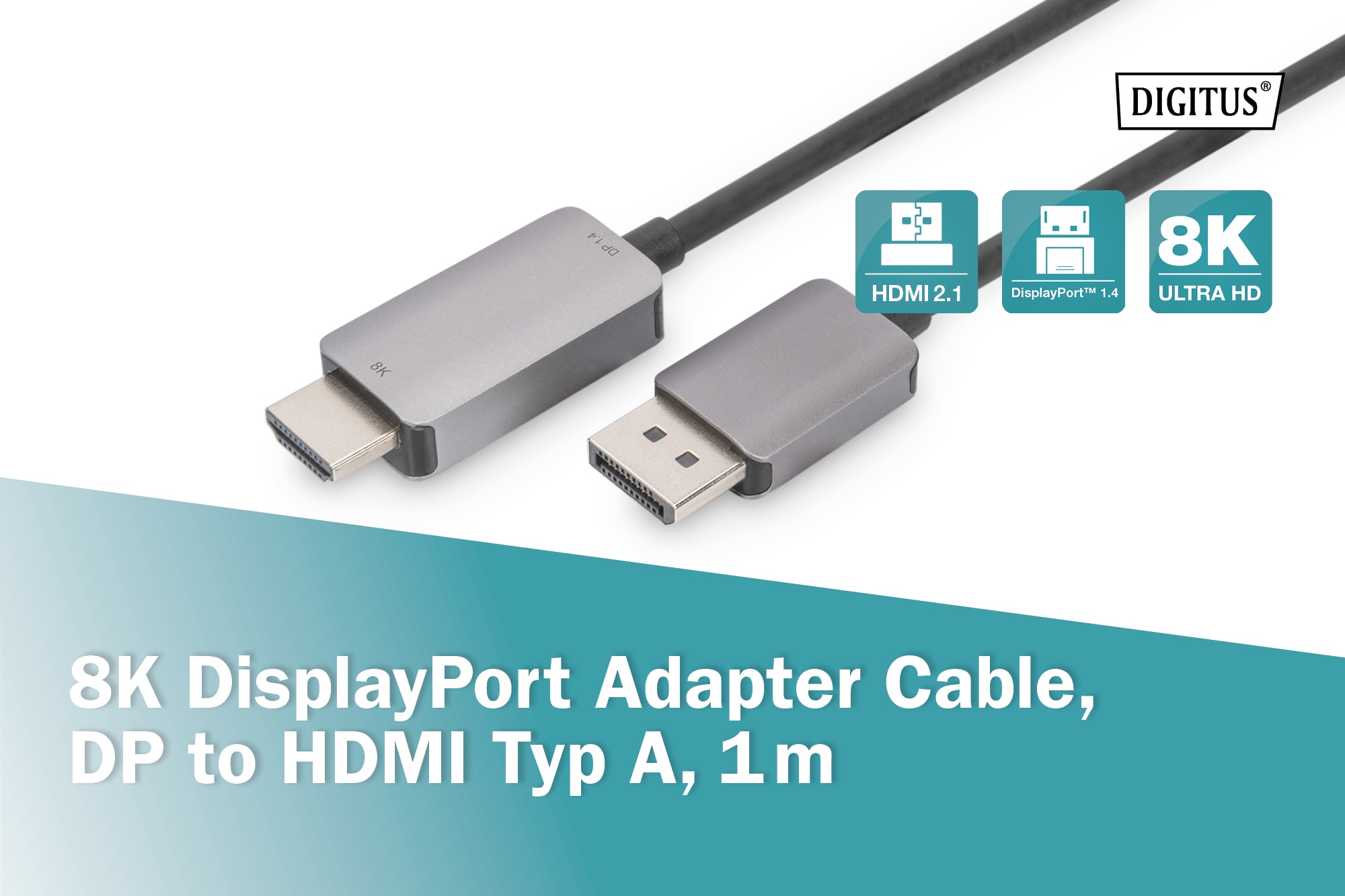 DIGITUS 8K DisplayPort Adapterkabel, DP auf HDMI Typ A, 1m