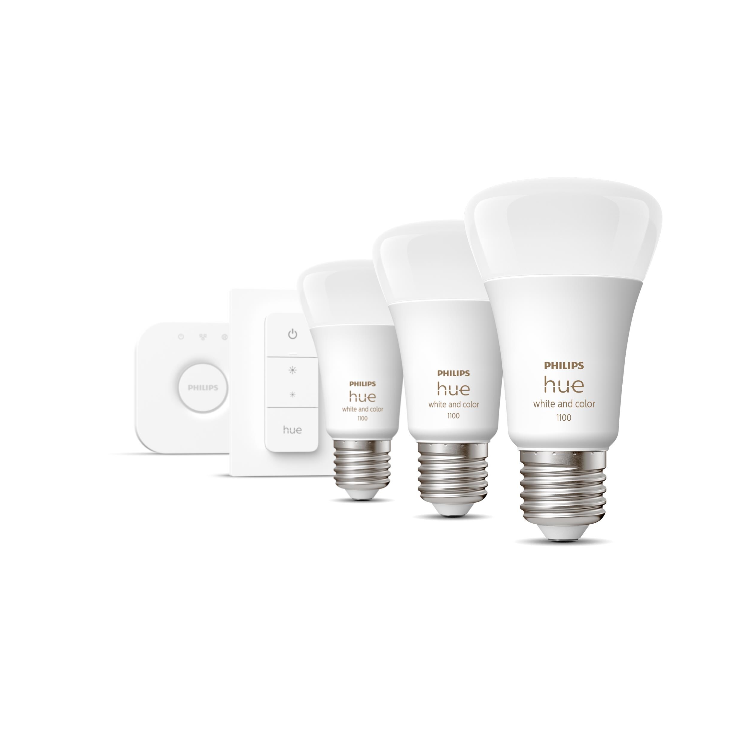 Philips Hue Starter Set White &amp; Col. Amb. E27806lm 75W, 3er Pack + Dimmschalter