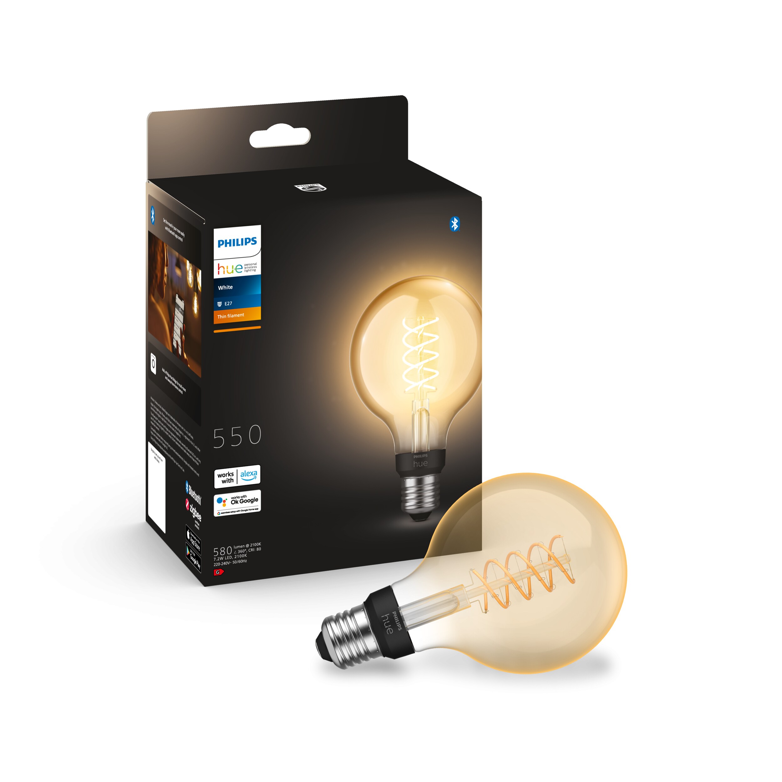 Philips Hue White E27 Einzelpack Globe G93 Filament 550lm