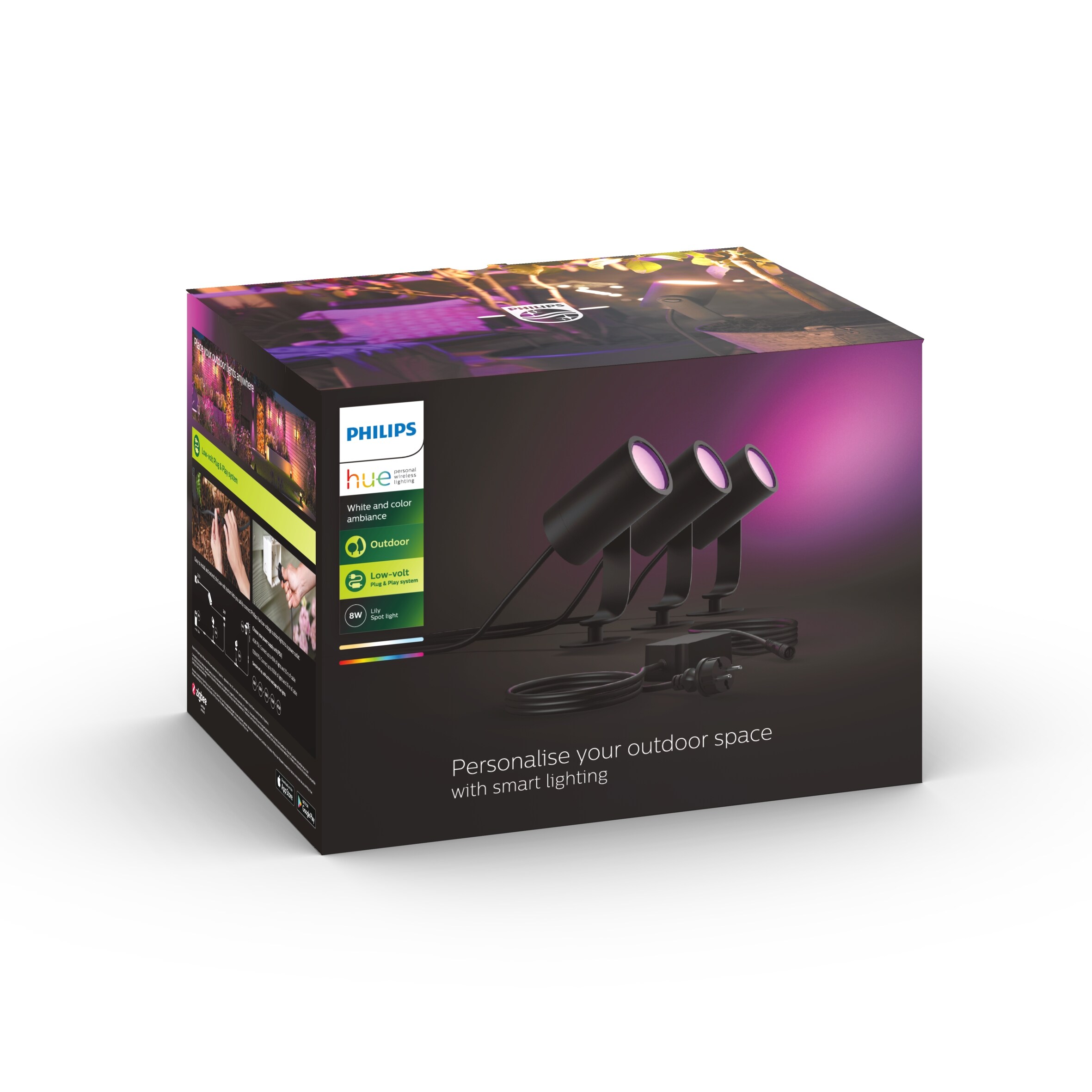 Philips Hue LED Gartenspot Lily 3er Basis-Set schwarz