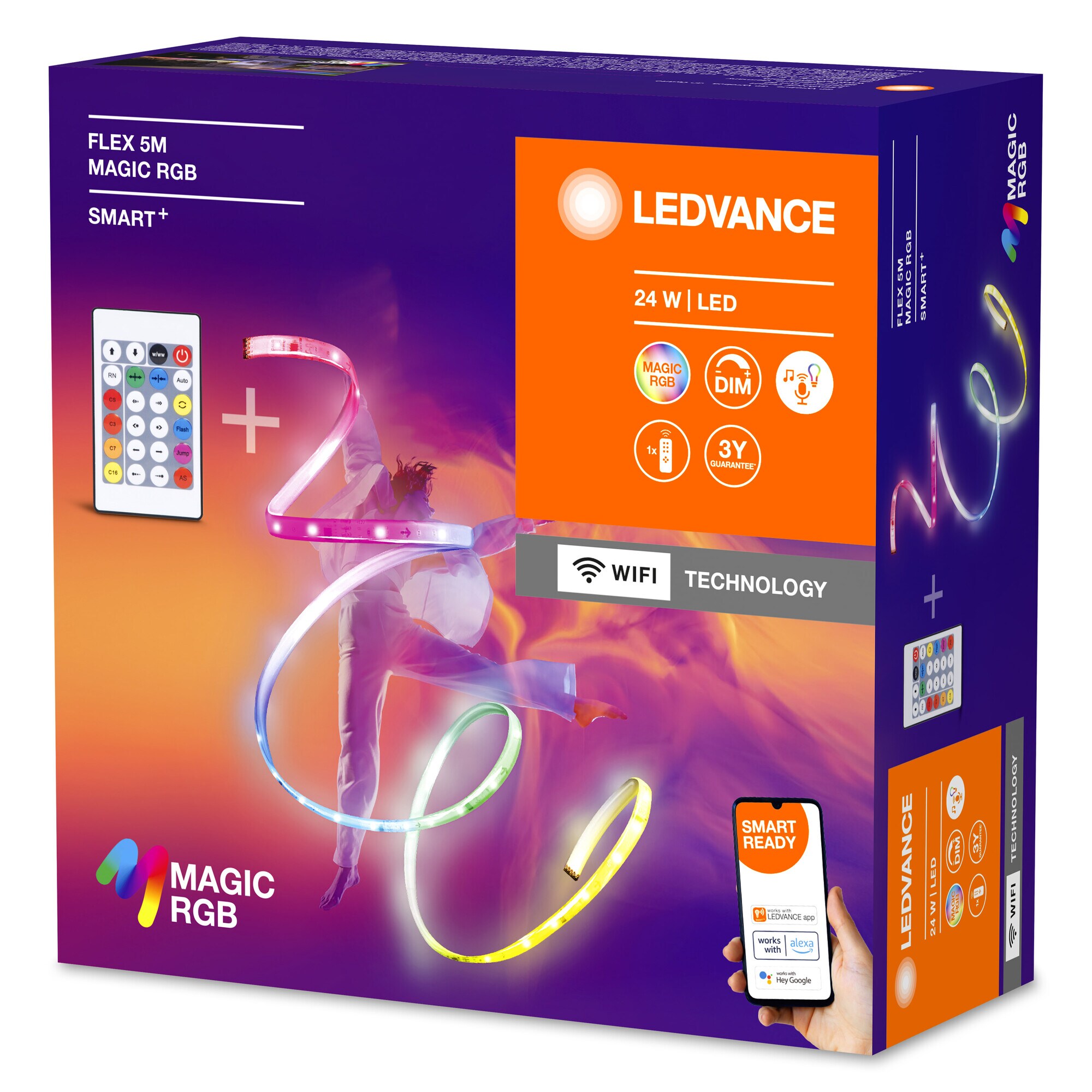 Ledvance Smartes LED-Lichtband WiFi "MAGIC FLEX", 5m + Fernbedienung, RGB