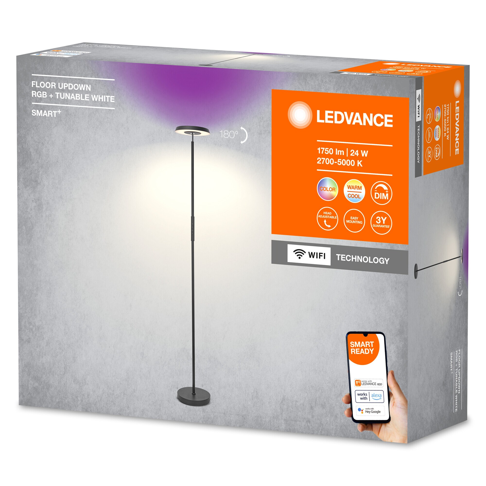 Ledvance Smarte LED Stehleuchte WiFi "UpDown", RGBTW, Schwarz