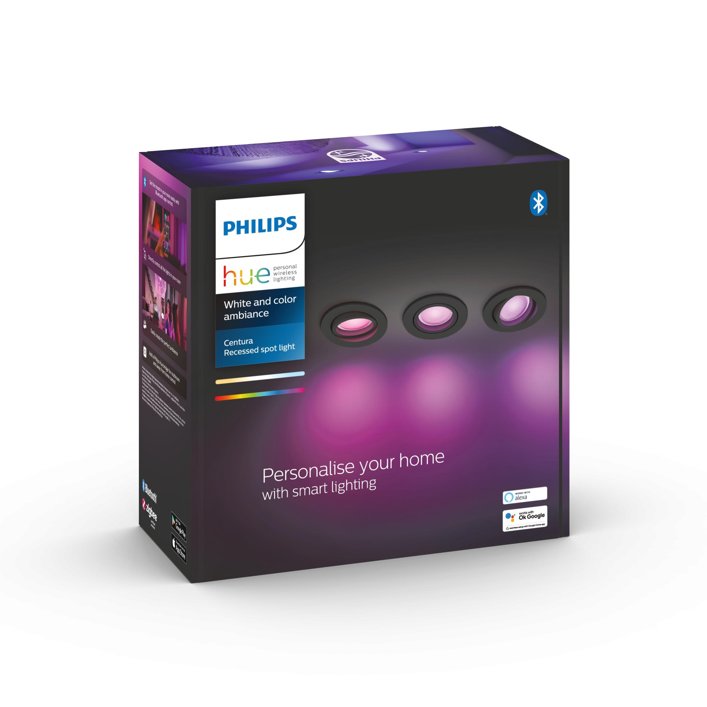 Philips Hue White &amp; Col. Amb. Centura Einbauspot 3 flg. schwarz 3x350lm