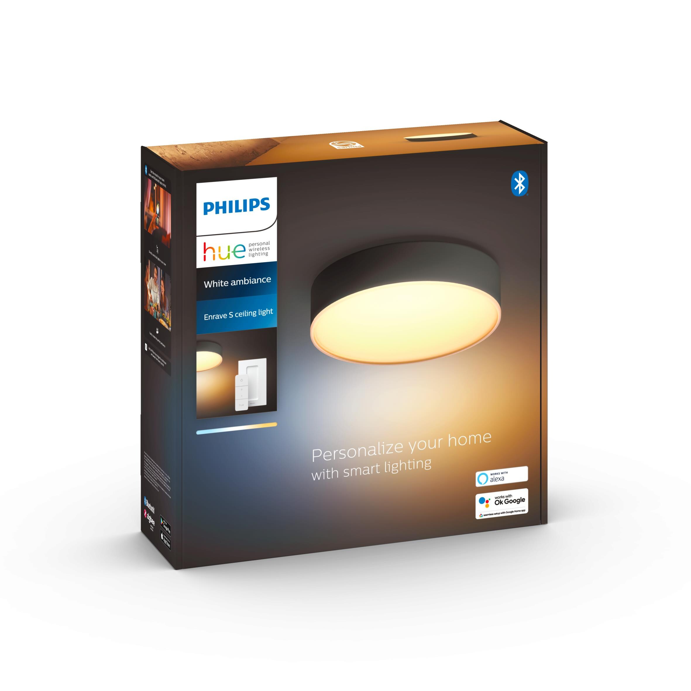 Philips Hue White Ambiance Enrave Deckenleuchte S sw 1200lm inkl. Dimmschalter