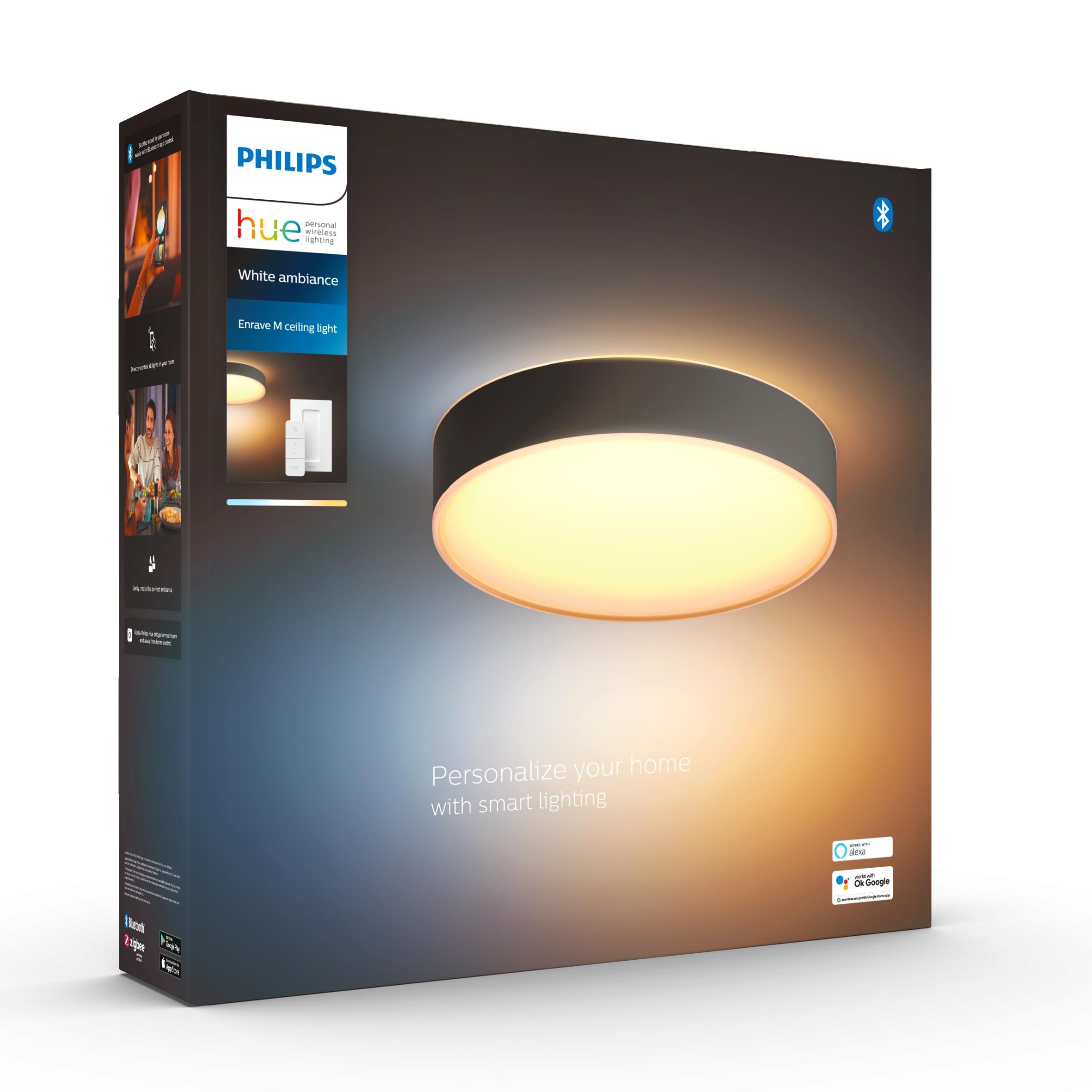 Philips Hue White Ambiance Enrave Deckenleuchte M sw 2400lm inkl. Dimmschalter