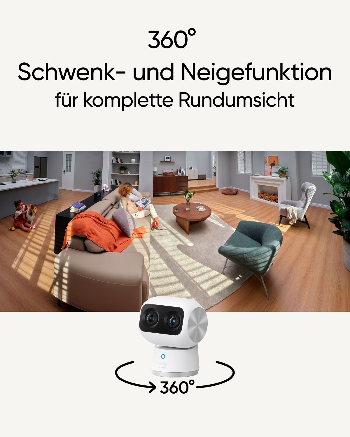 eufy Security Indoor Cam S350, Dual-Sicherheitskamera, 4K UHD, schwarz