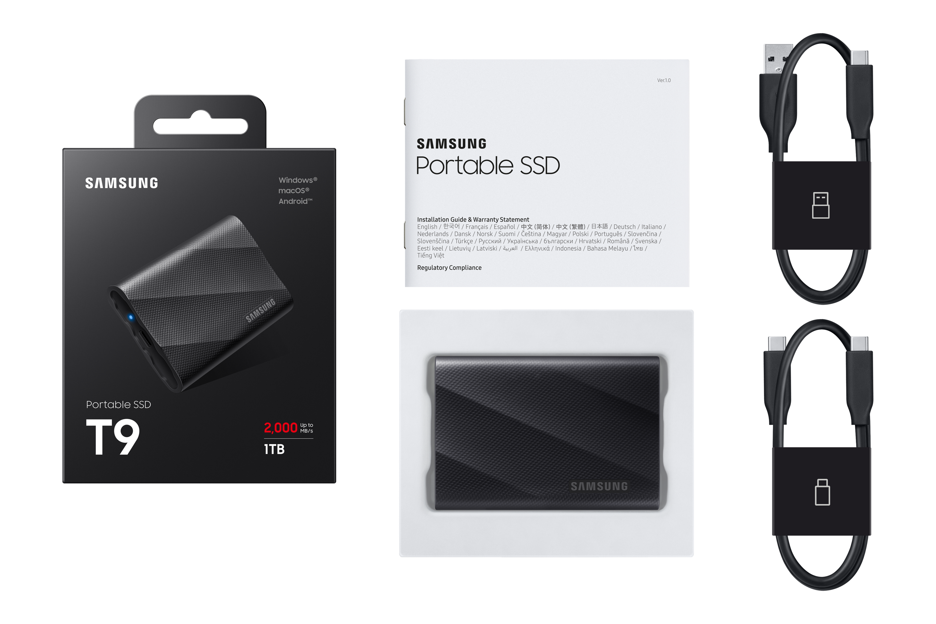 Samsung Portable SSD T9 1 TB USB 3.2 Gen2x2 Typ-C Schwarz bis zu 2.000 MB/s