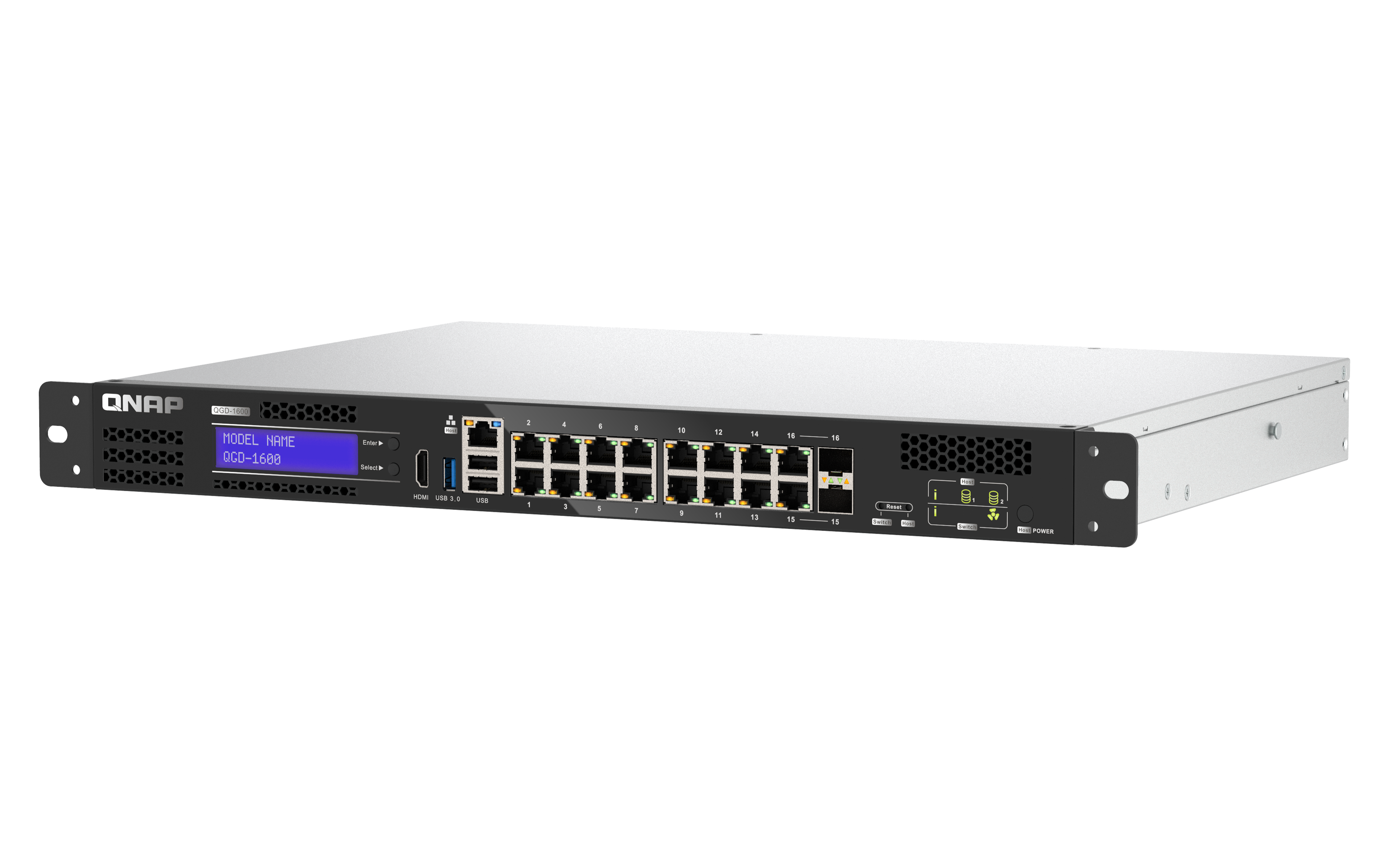 QNAP QGD-1600-4G 16 port 1Gbps Switch, 2 SFP+ and RJ 45 Combo Port, 1 Host port