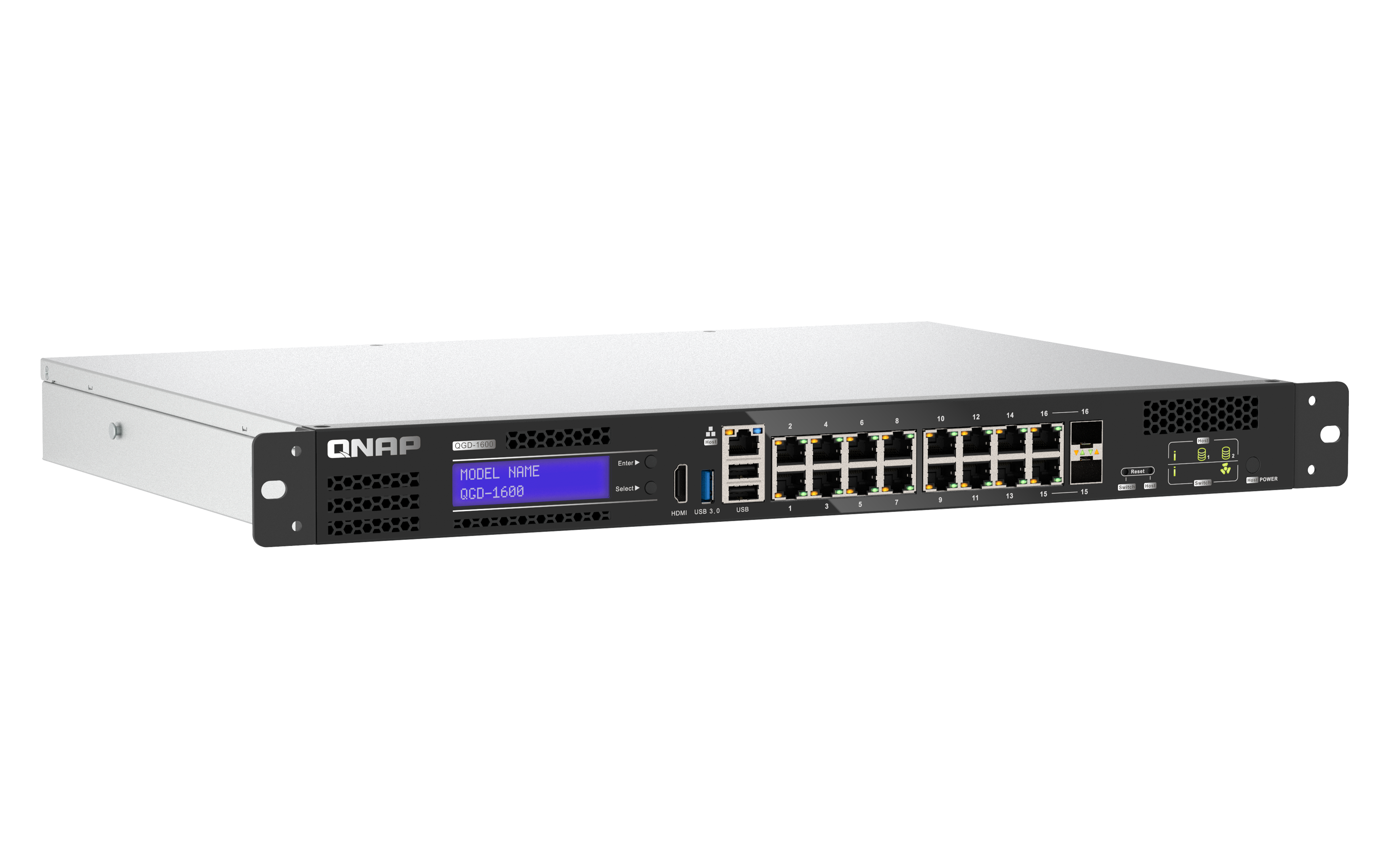 QNAP QGD-1600-4G 16 port 1Gbps Switch, 2 SFP+ and RJ 45 Combo Port, 1 Host port