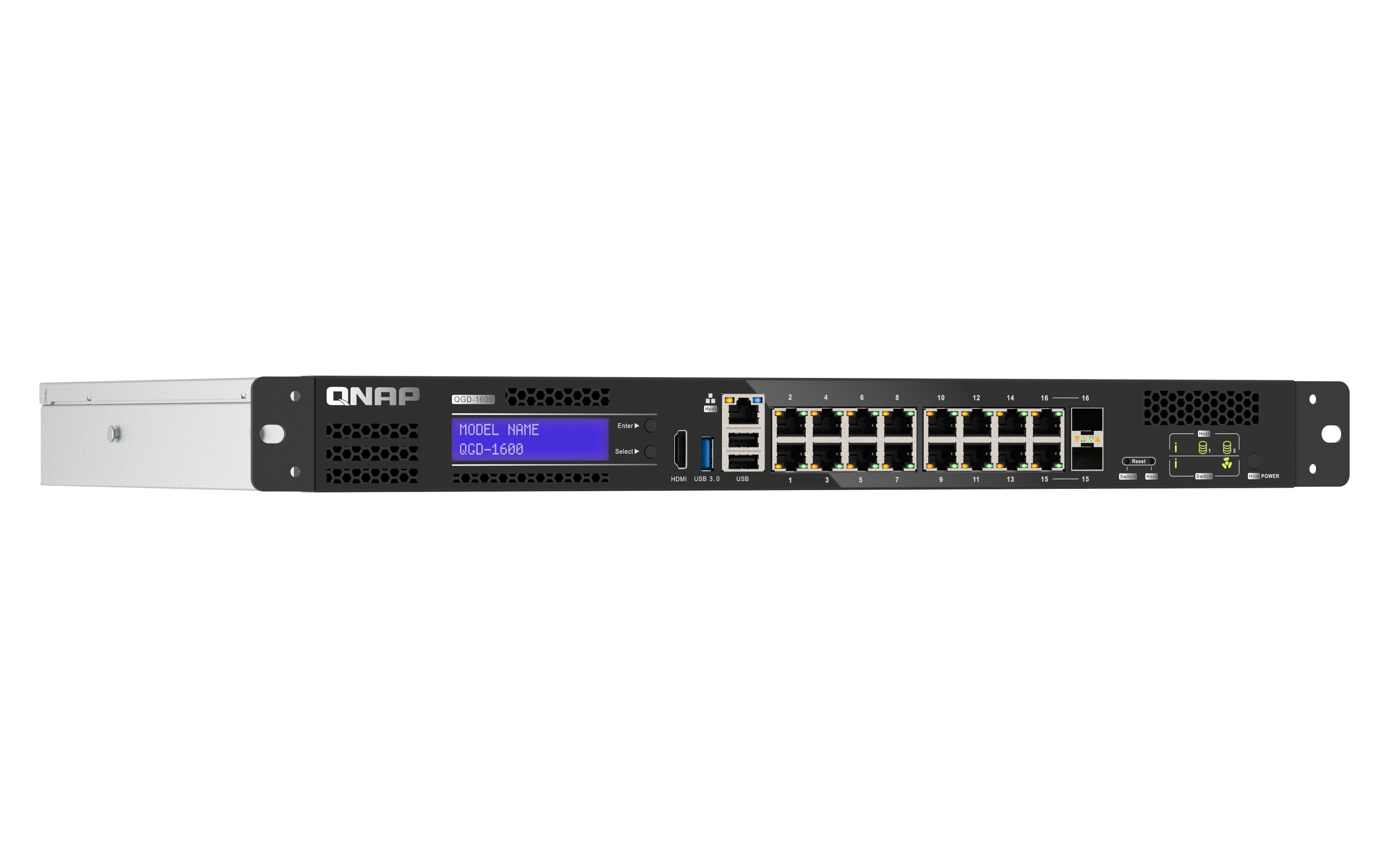 QNAP QGD-1600-4G 16 port 1Gbps Switch, 2 SFP+ and RJ 45 Combo Port, 1 Host port