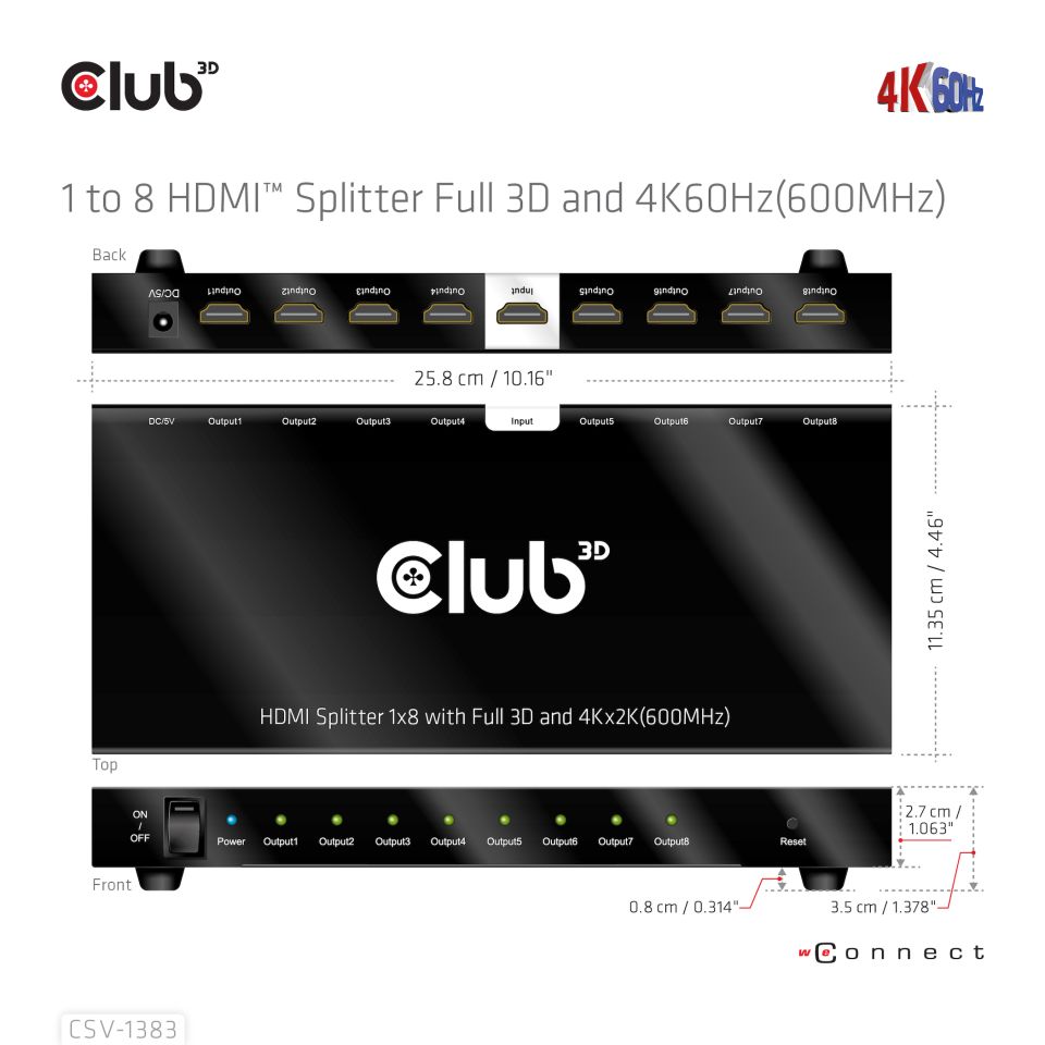 Club 3D 1 auf 8 HDMI™ Splitter Full 3D und 4K60Hz(600MHz)