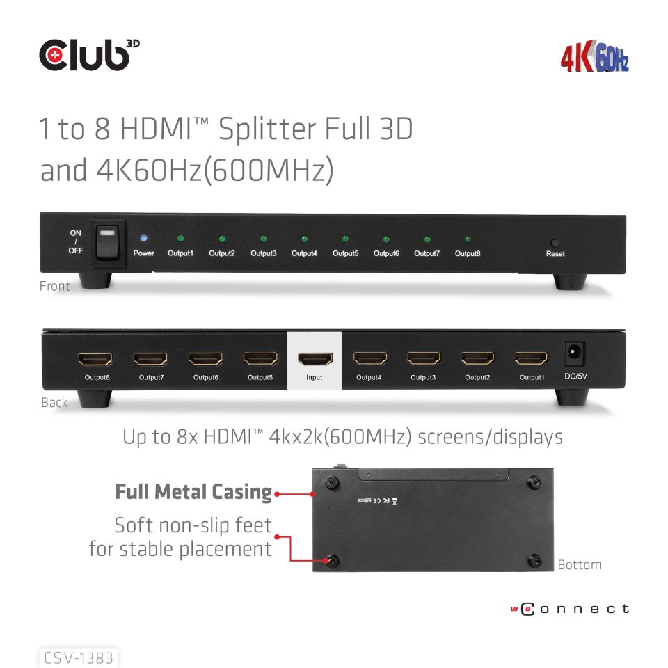 Club 3D 1 auf 8 HDMI™ Splitter Full 3D und 4K60Hz(600MHz)