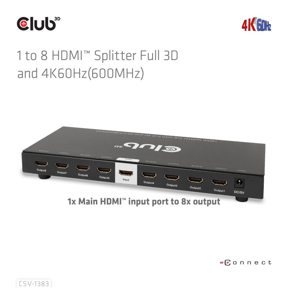 Club 3D 1 auf 8 HDMI™ Splitter Full 3D und 4K60Hz(600MHz)