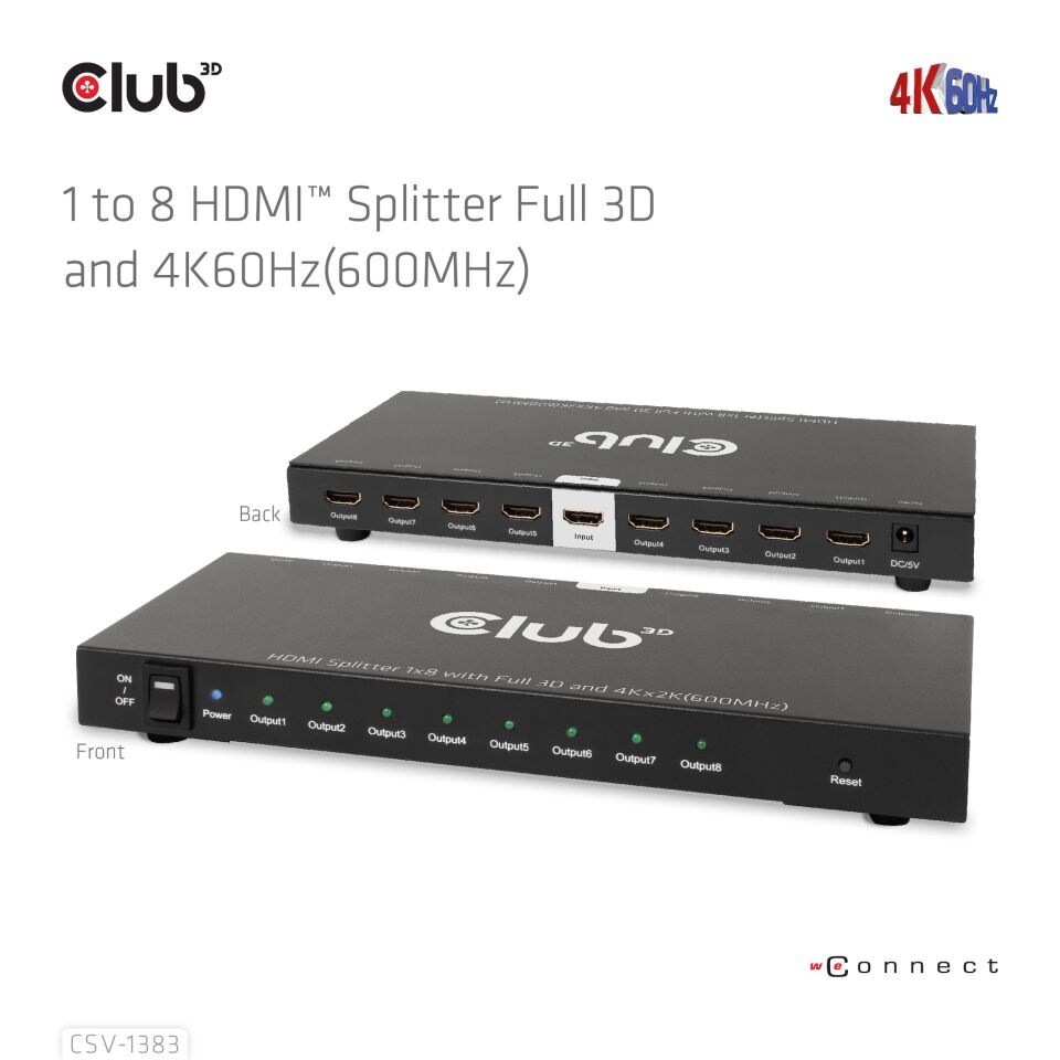 Club 3D 1 auf 8 HDMI™ Splitter Full 3D und 4K60Hz(600MHz)