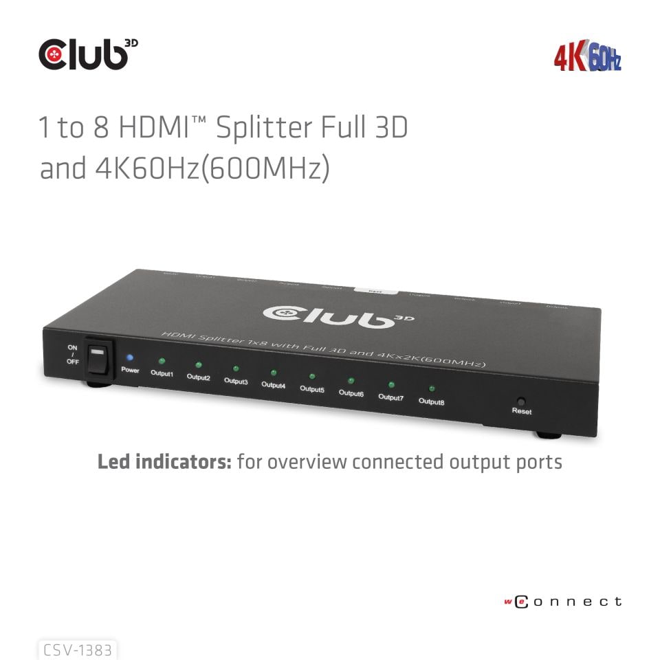 Club 3D 1 auf 8 HDMI™ Splitter Full 3D und 4K60Hz(600MHz)