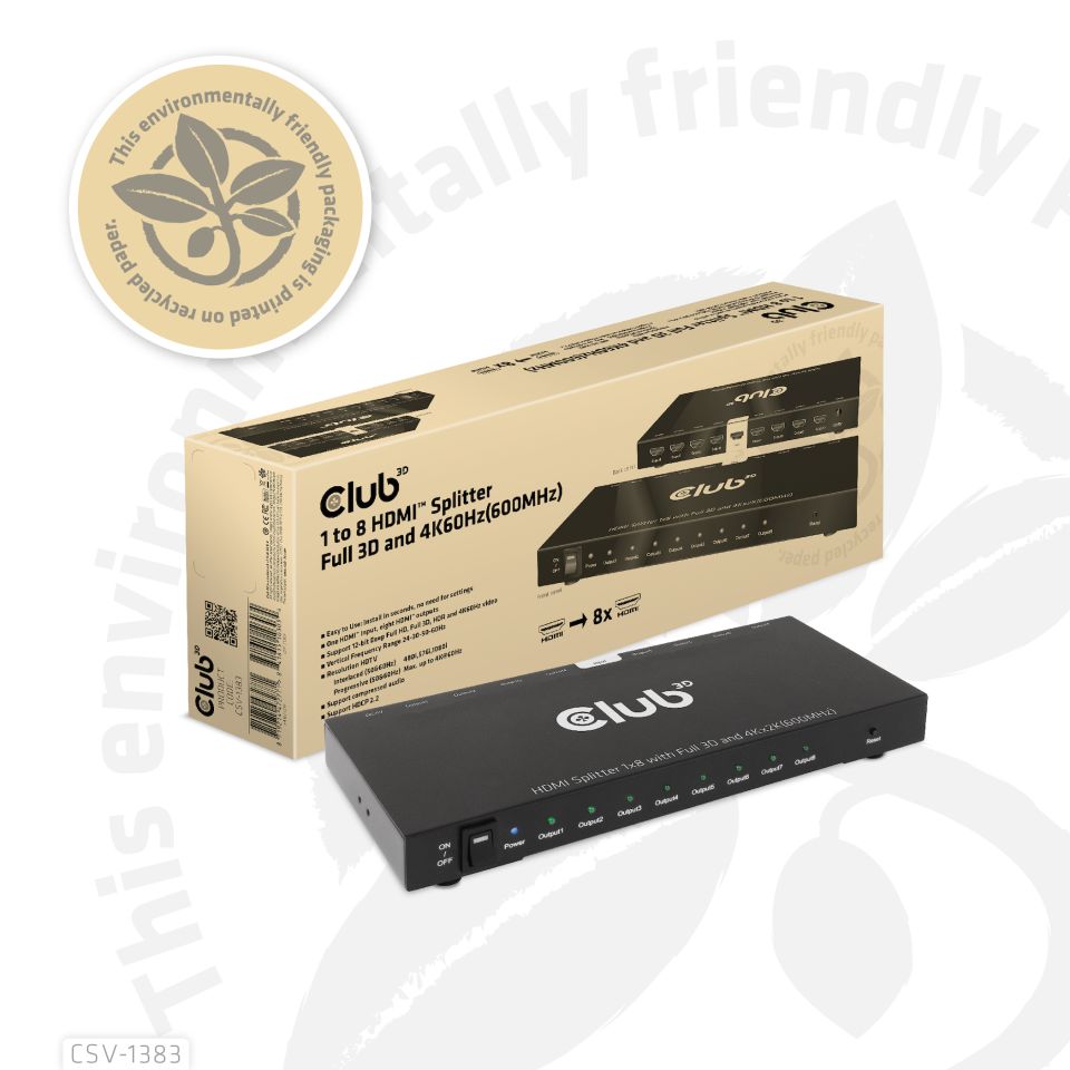 Club 3D 1 auf 8 HDMI™ Splitter Full 3D und 4K60Hz(600MHz)