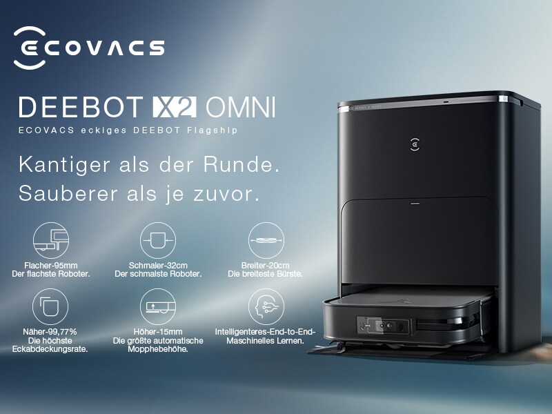 ECOVACS X2 OMNI Saugroboter mit Wischfunktion, 8000Pa, OMNI Reinigungstation