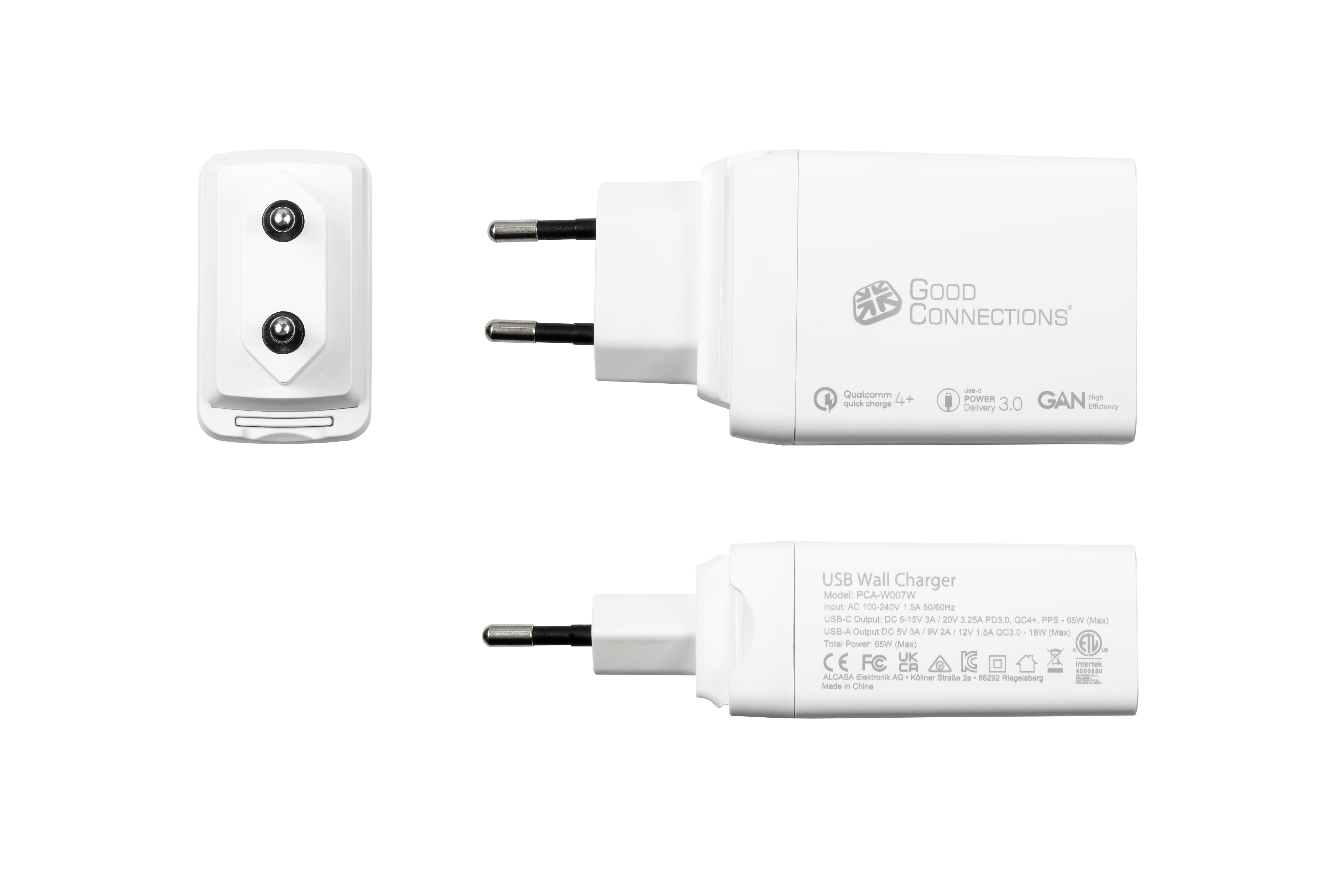 GC USB-Schnellladegerät 65W mit GaN-Technologie, 2xUSB-C+1xUSB-A, PD 3.0, QC 3.0