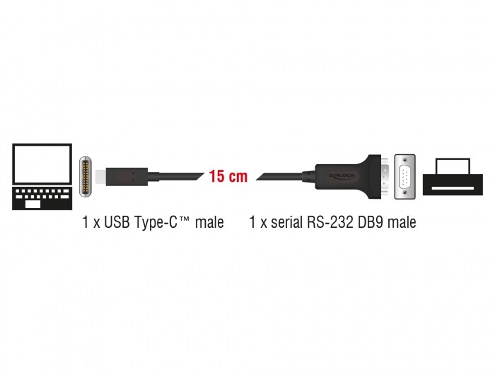 Delock Adapter USB Type-C™ &gt; 1 x Seriell DB9 RS-232 15cm schwarz