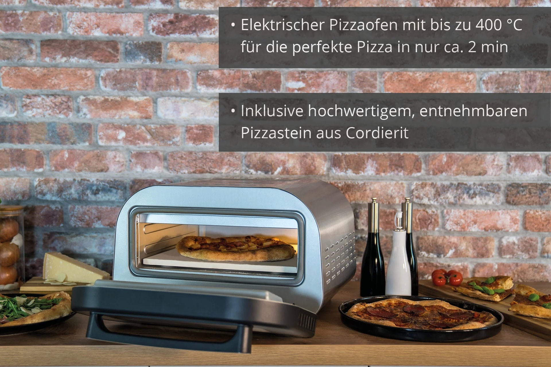 UNOLD 68816 Pizzaofen Luigi inkl. Pizzastein, 32x32cm Backraum