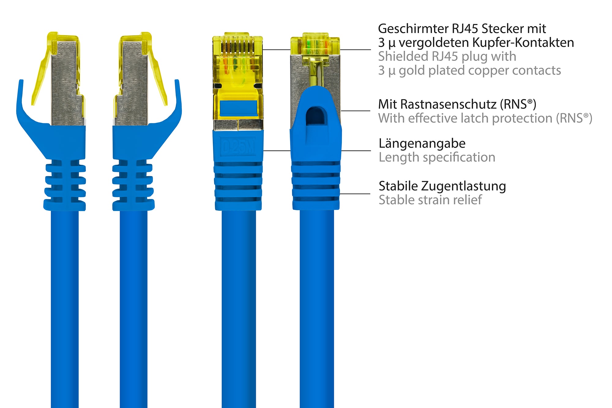 Good Connections Patchkabel mit Cat. 7 Rohkabel S/FTP 0,15m blau