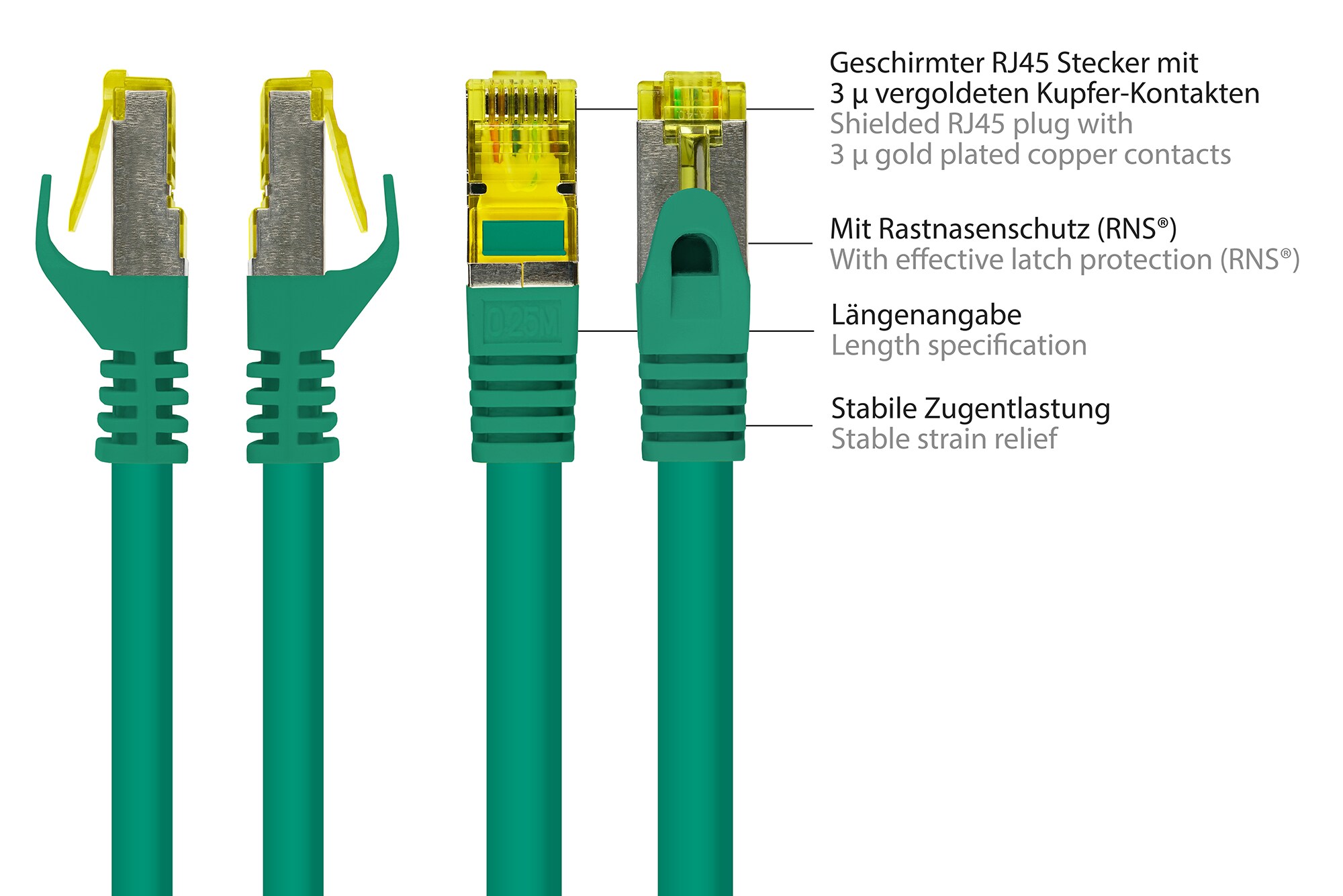 Good Connections Patchkabel mit Cat. 7 Rohkabel S/FTP 0,15m grün