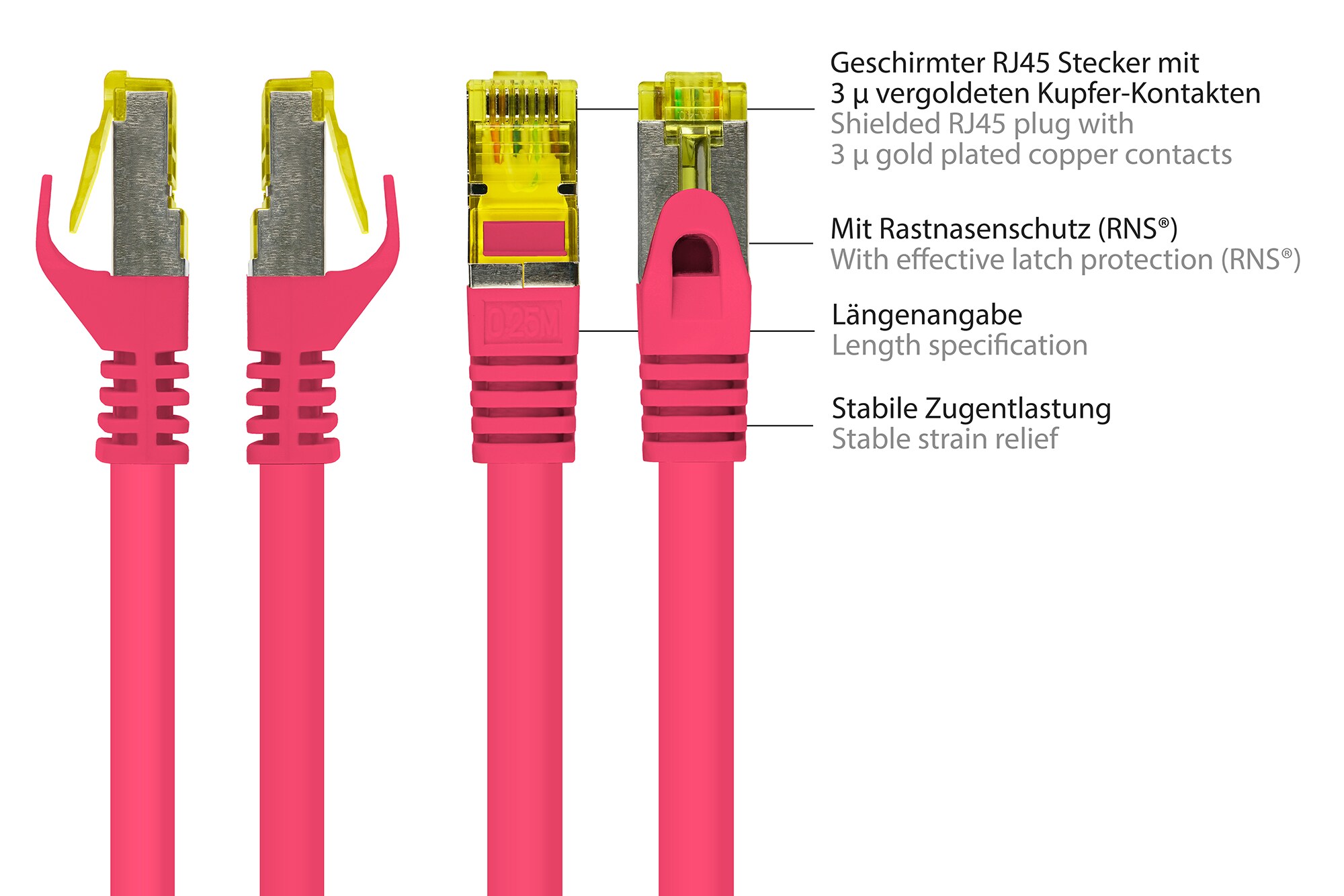 Good Connections Patchkabel mit Cat. 7 Rohkabel S/FTP 0,15m magenta