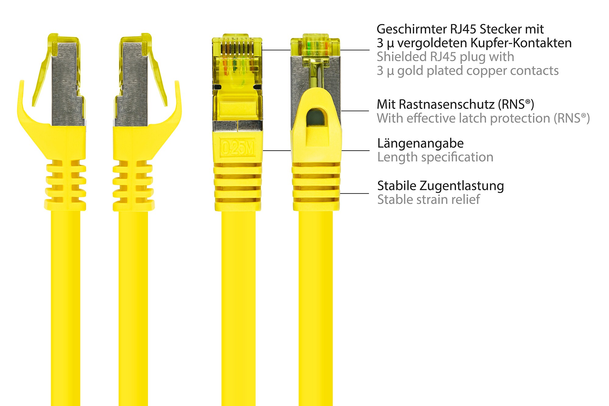 Good Connections Patchkabel mit Cat. 7 Rohkabel S/FTP 0,15m gelb