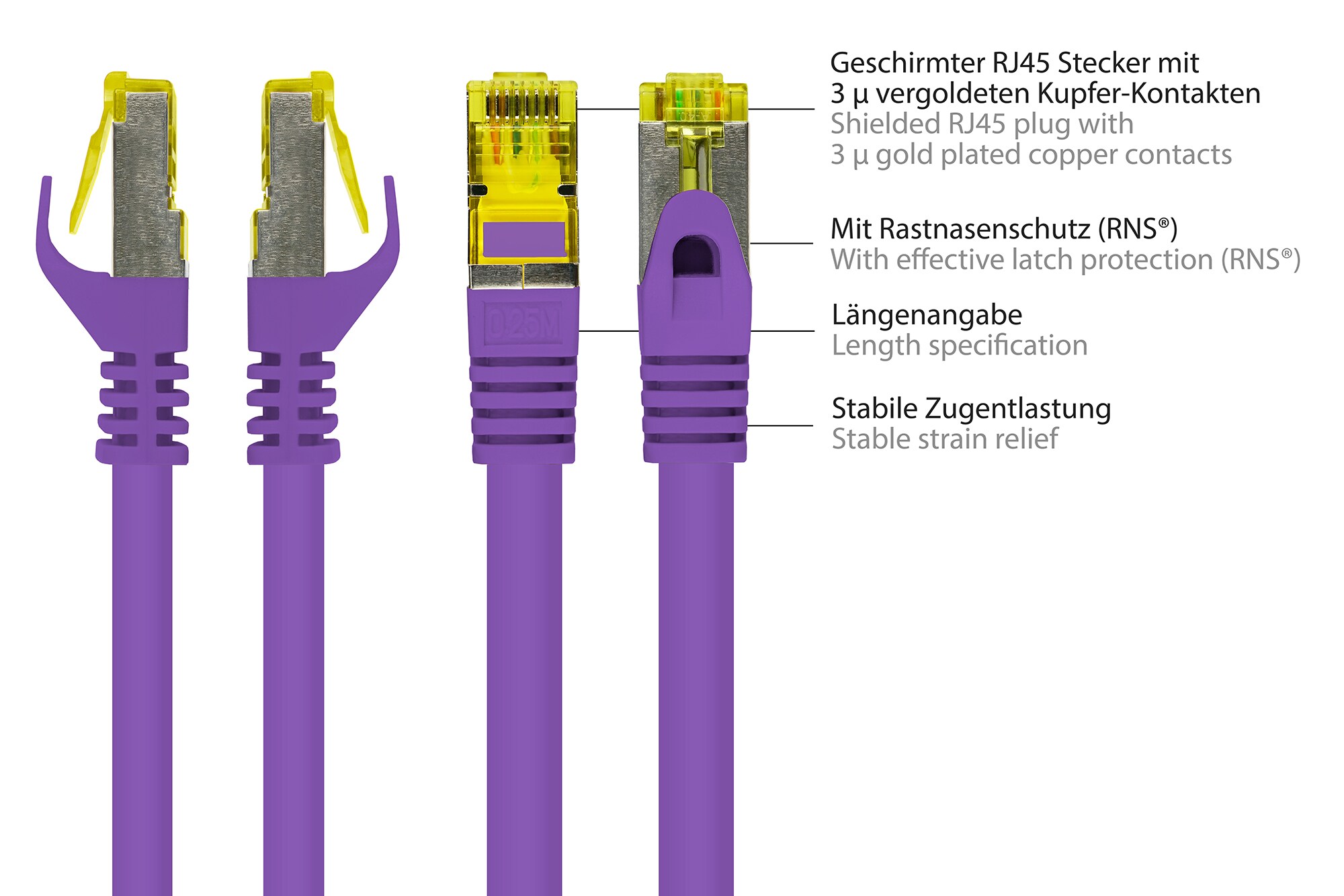 Good Connections Patchkabel mit Cat. 7 Rohkabel S/FTP 0,5m violett