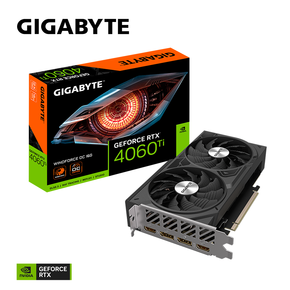 GIGABYTE GeForce RTX™ 4060 Ti WINDFORCE OC 16GB Grafikkarte 2xHDMI 2xDP