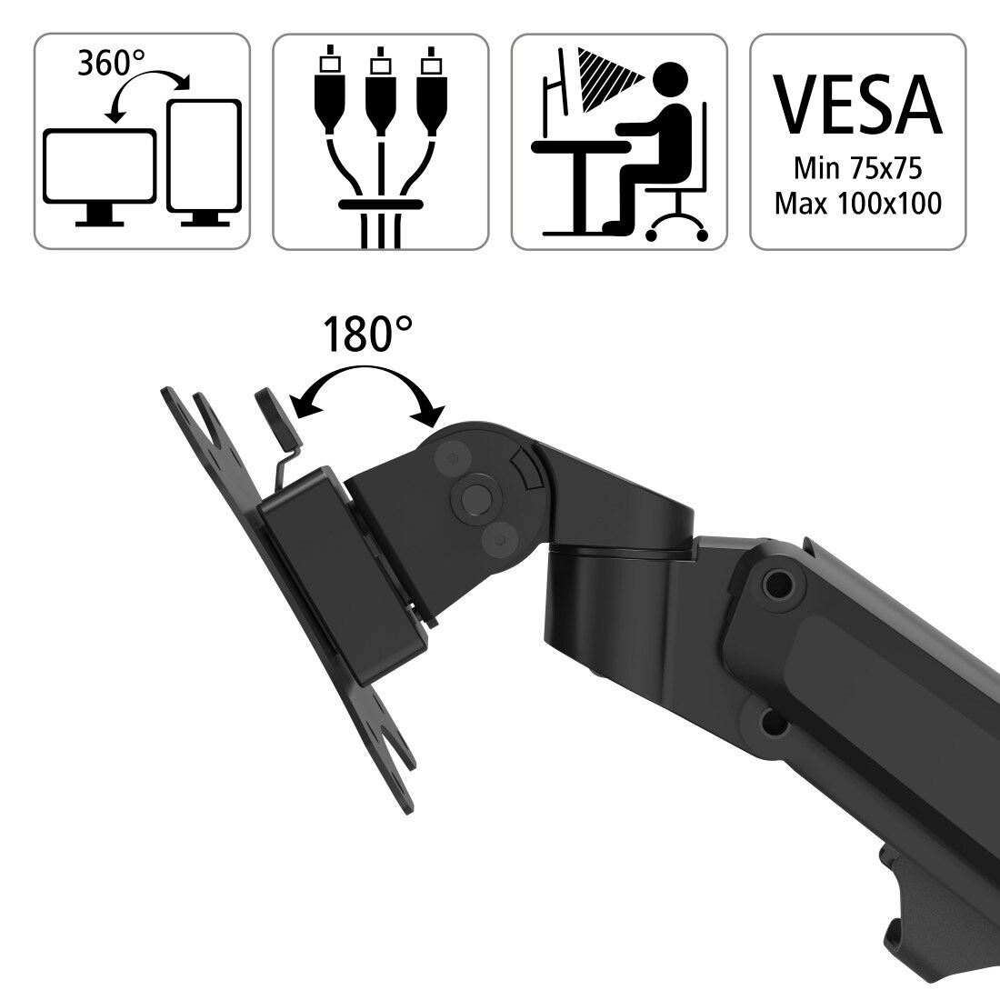 Hama Monitorhalterung mit Gasfeder höhenverstellbar, schwenk-/neigbar 13"-35"