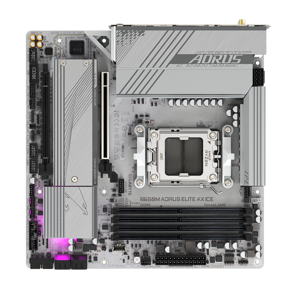 GIGABYTE B650M AORUS ELITE AX ICE mATX Mainboard Sockel AM5 HDMI/DP/USB-C/WIFI6E