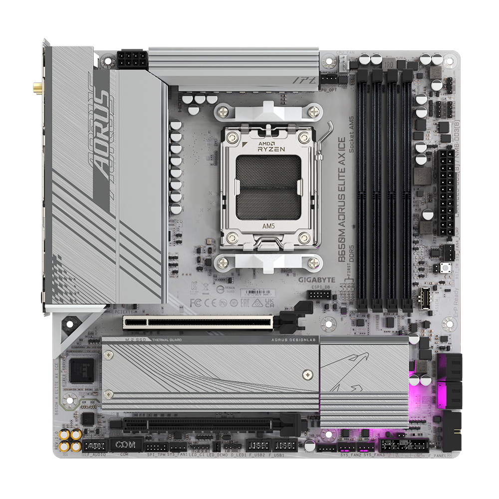 GIGABYTE B650M AORUS ELITE AX ICE mATX Mainboard Sockel AM5 HDMI/DP/USB-C/WIFI6E