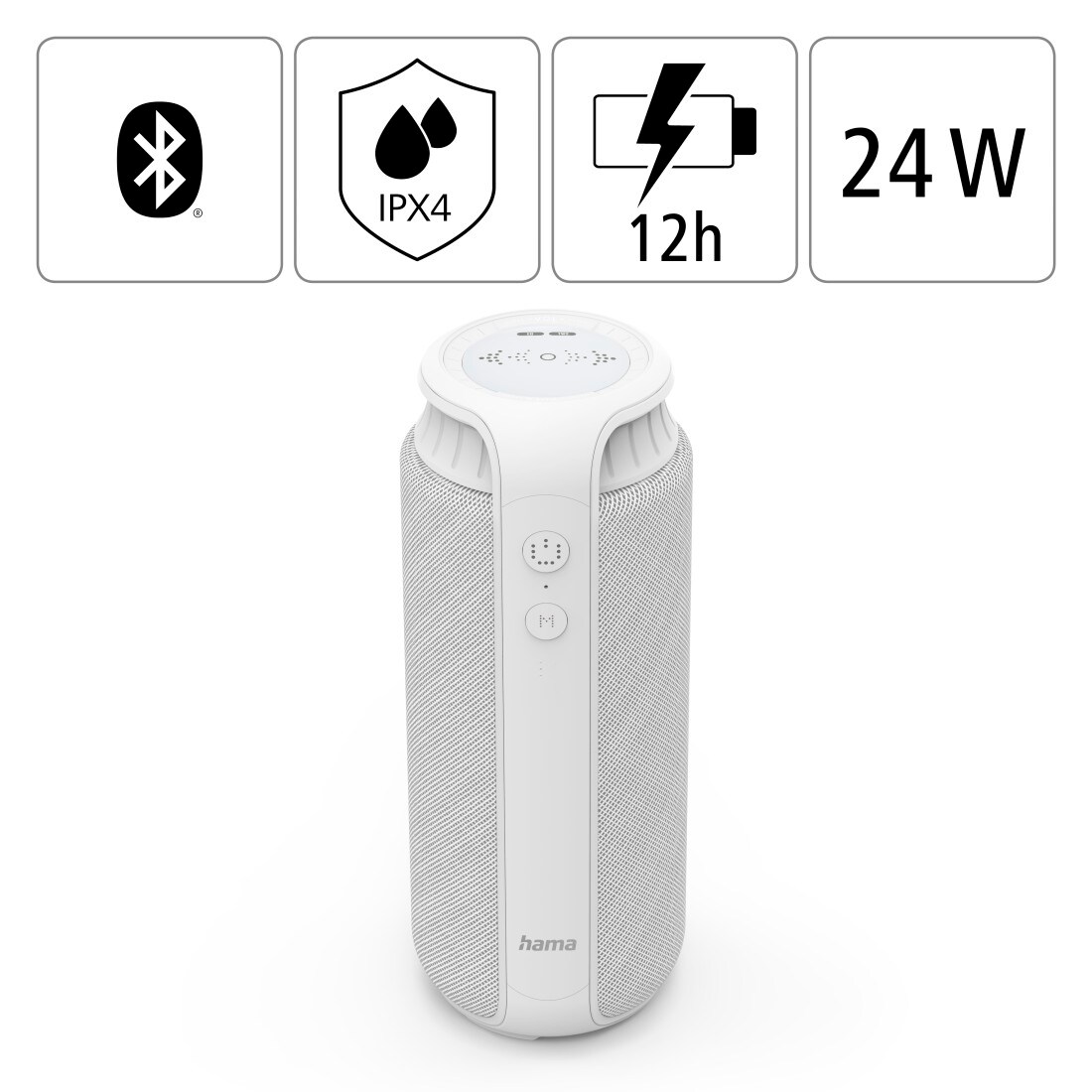 2.0, Bluetooth-Lautsprecher spritzwassergeschützt, 24W, Cyberport ++ Hama Pipe Weiß