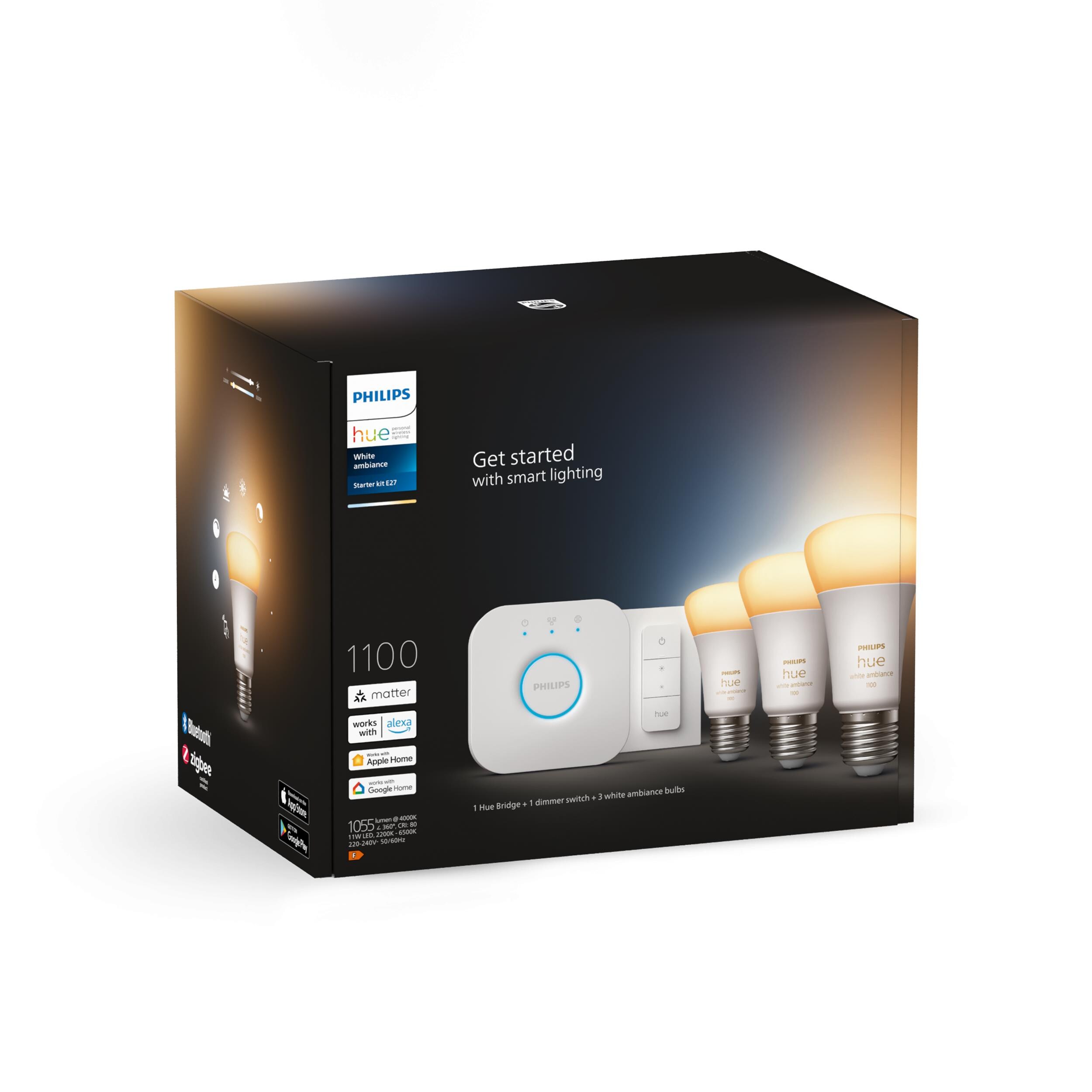 *Philips Hue White Ambiance E27 3er Starter Set inkl. Dimmschalter 3x806lm 75W