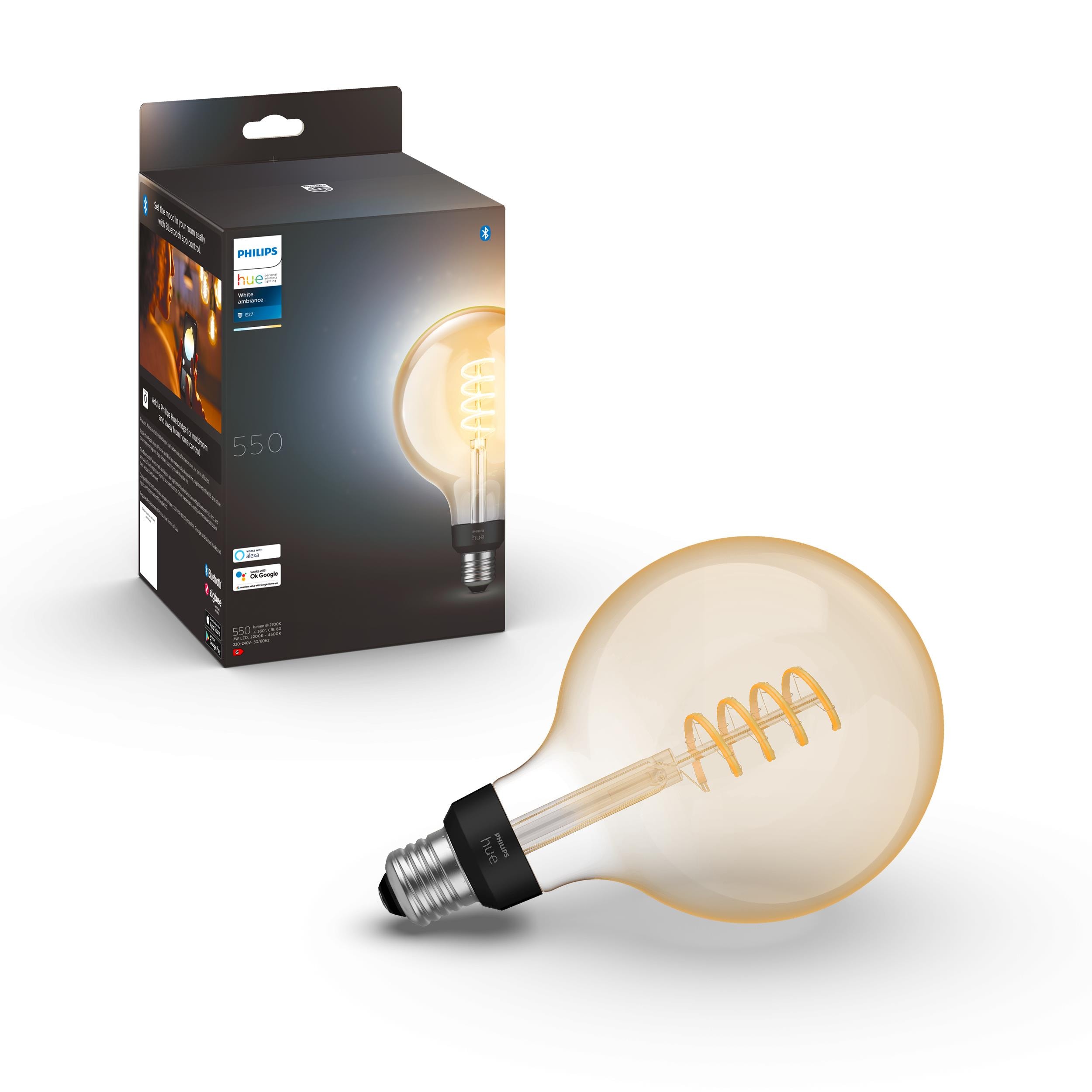 Philips Hue White Ambiance E27 Einzelpack Giant Globe G125 Filament 550lm