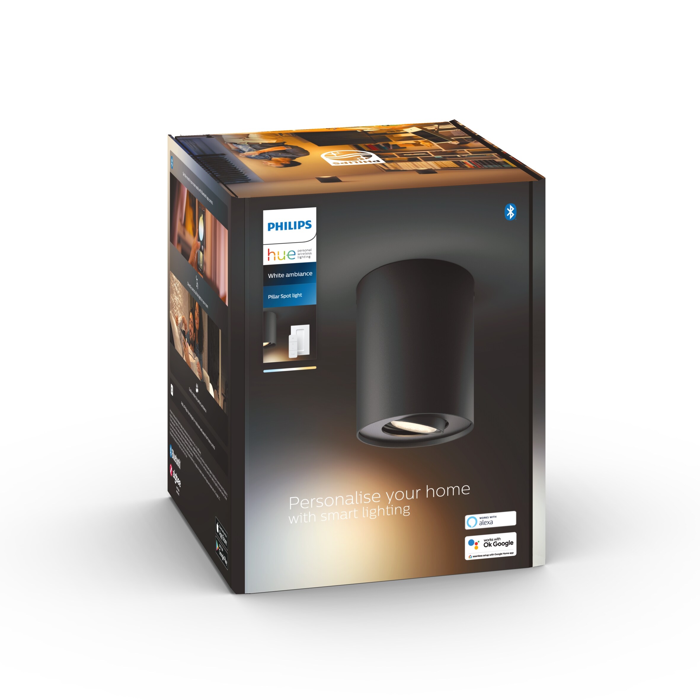 *Philips Hue White Amb. Pillar Spot 1 flg. schwarz 350lm inkl. Dimmschalter