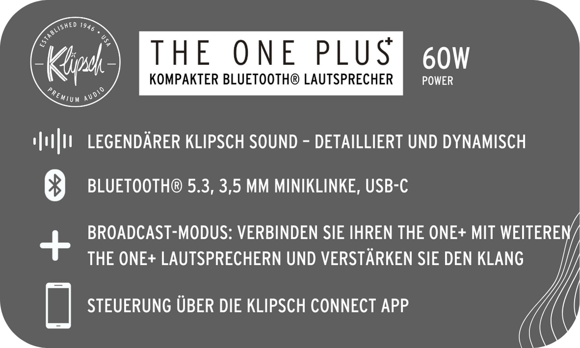 Klipsch The One PLUS Bluetooth-Lautsprecher, matt schwarz