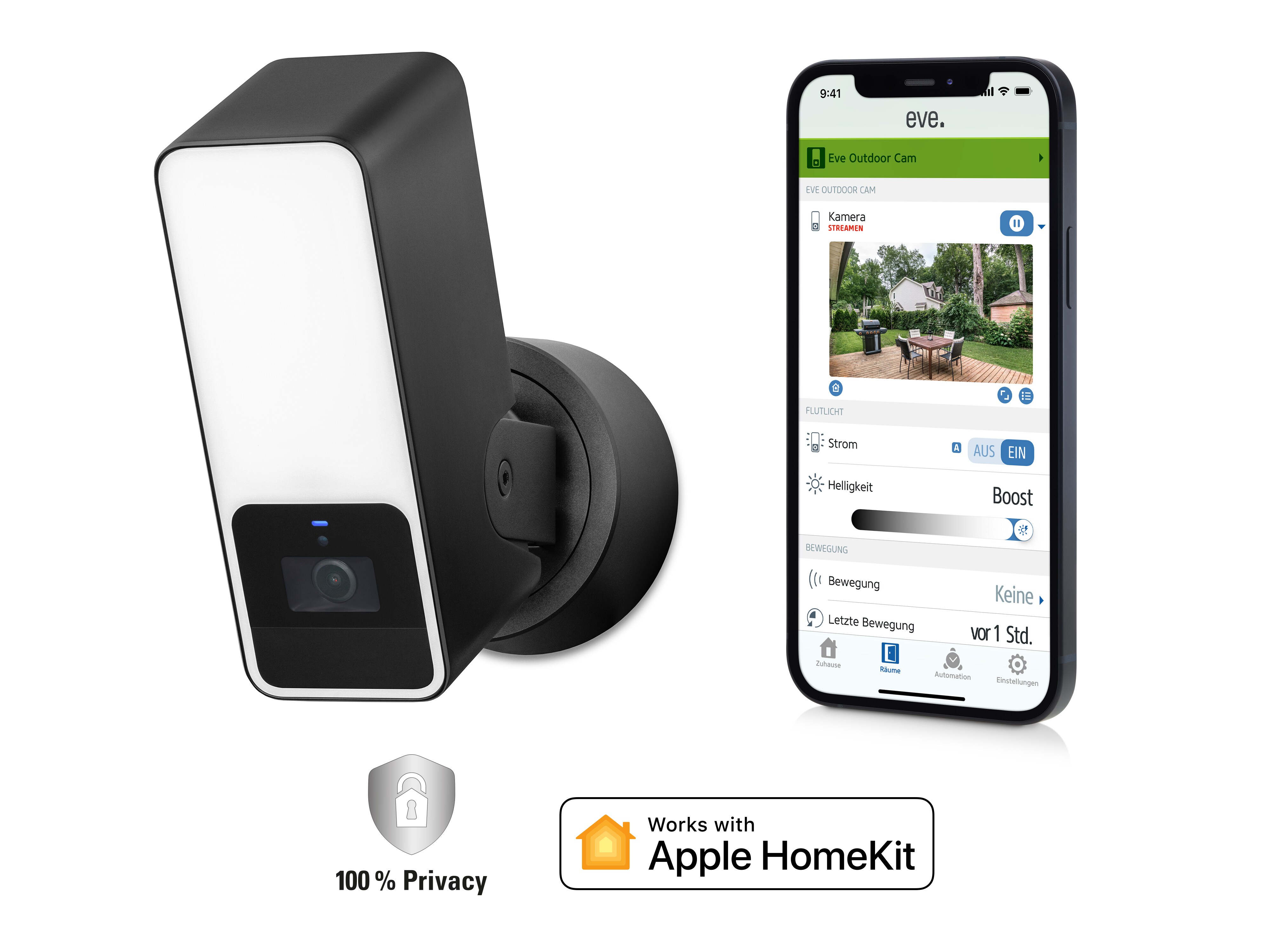 Eve Outdoor Cam Smarte Flutlichtkamera - Apple HomeKit Secure Video Technologie