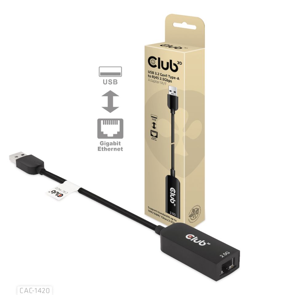 Club 3D USB 3.2 Adapter Typ-A zu 2,5 Gigabit Ethernet St./Bu. schwarz