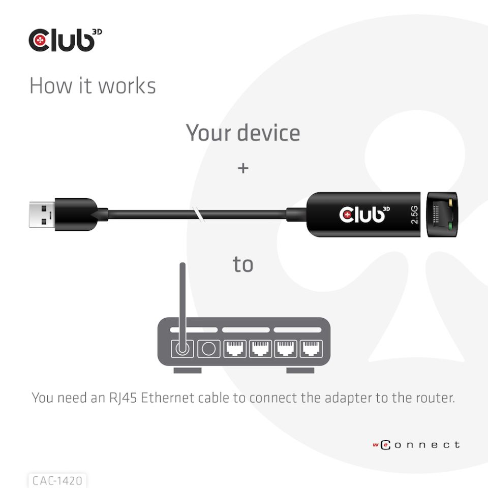 Club 3D USB 3.2 Adapter Typ-A zu 2,5 Gigabit Ethernet St./Bu. schwarz