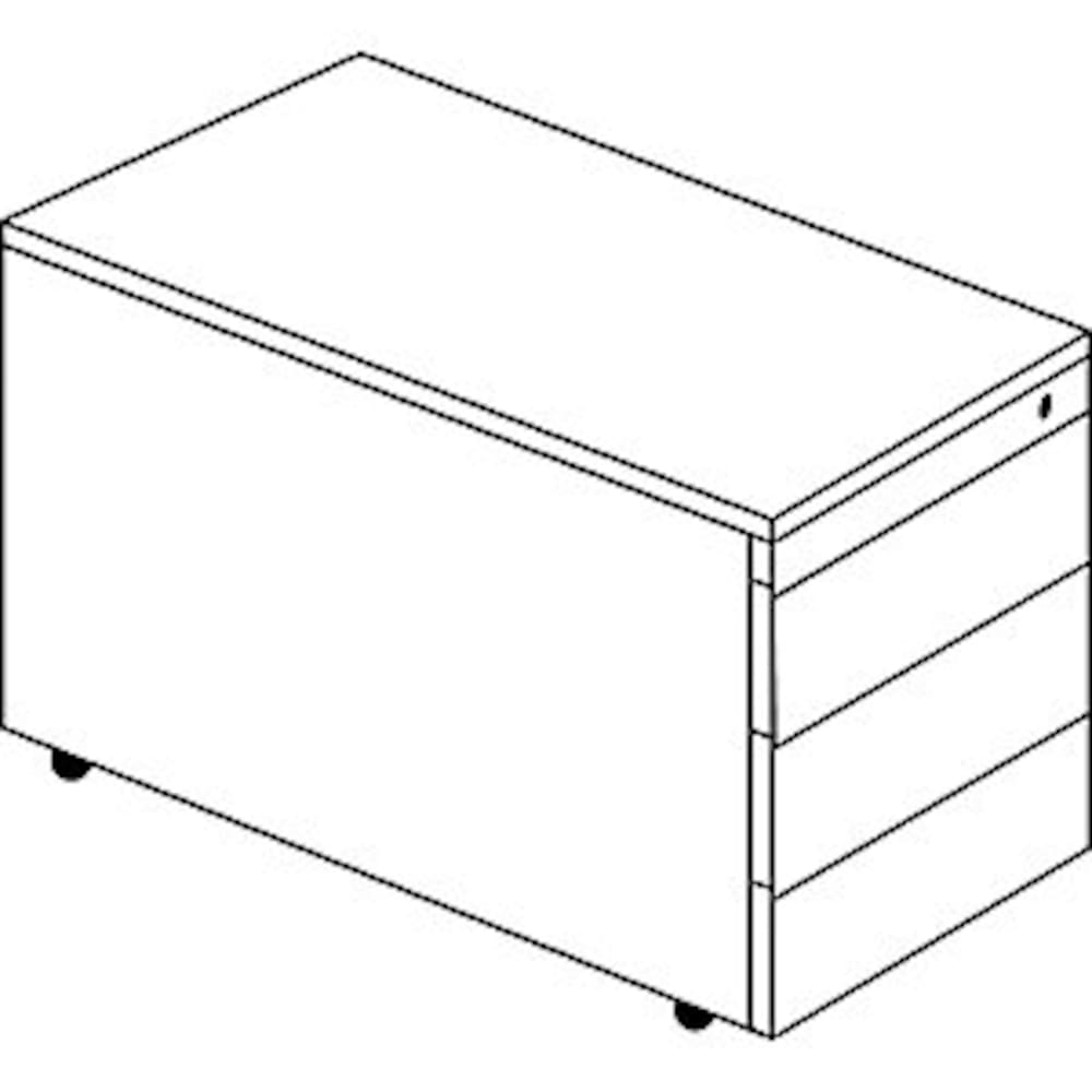 Schubladencontainer mit Rollen, 523x800, HPL-Vollkernpl., 3 Schubl. weiß/alu