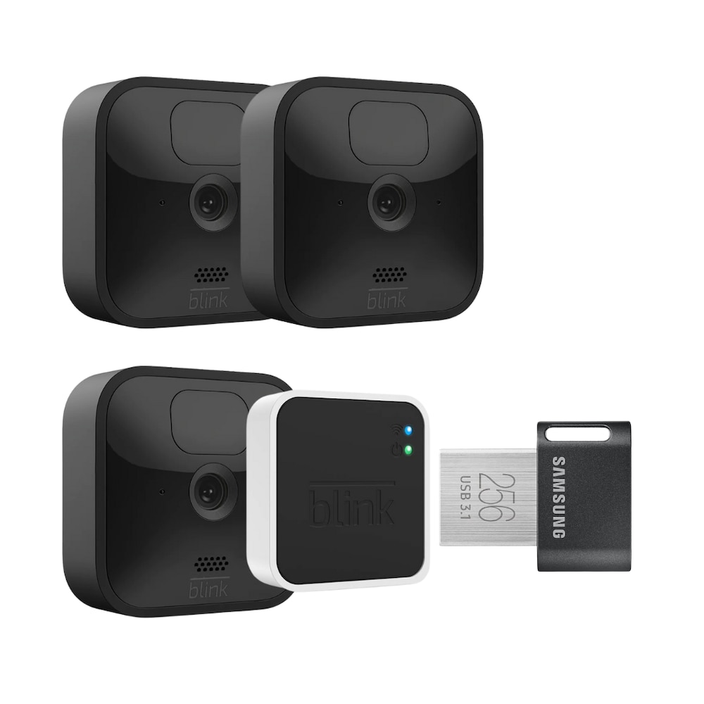 Blink Outdoor 3 Überwachungskamera mit Sync Module + 256 GB Samsung USB-Stick