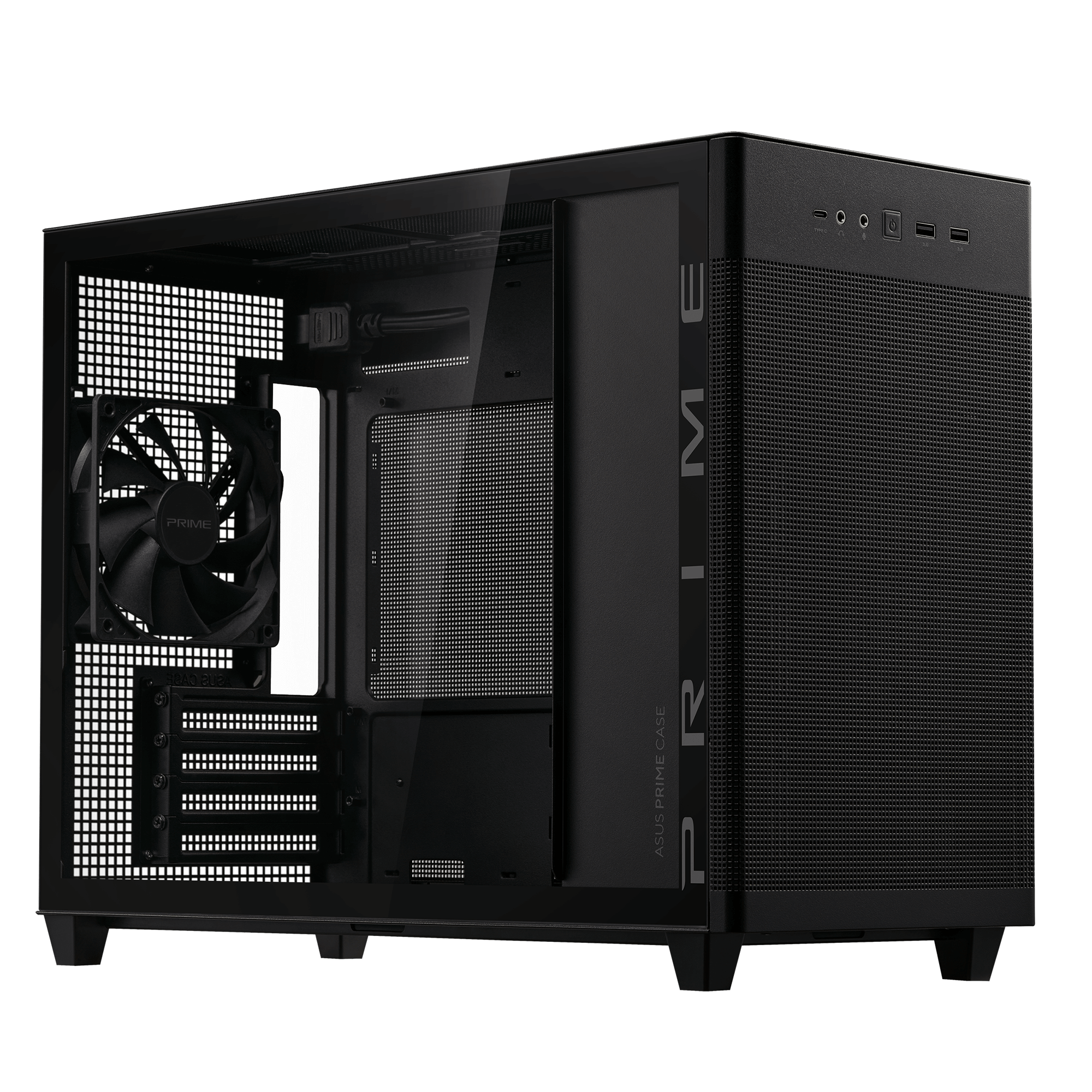 ASUS Prime AP201 Micro-ATX Gaming Gehäuse Gehäuse mit Seitenfenster schwarz